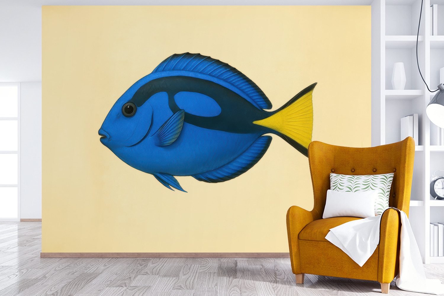 MuchoWow Fototapete Blau - Dory - Fisch - Schwanzflosse, Matt, bedruckt, Wallpaper für Wohnzimmer, Schlafzimmer, Vinyl Tapete, 295x220 cm