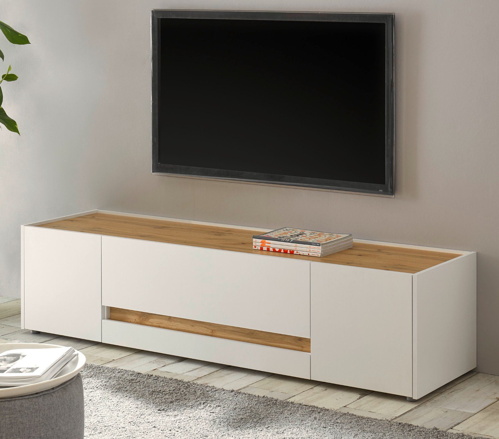 Furn.Design Lowboard Center (TV Unterschrank in weiß mit Wotan Eiche, Breite 170 cm), mit viel Stauraum