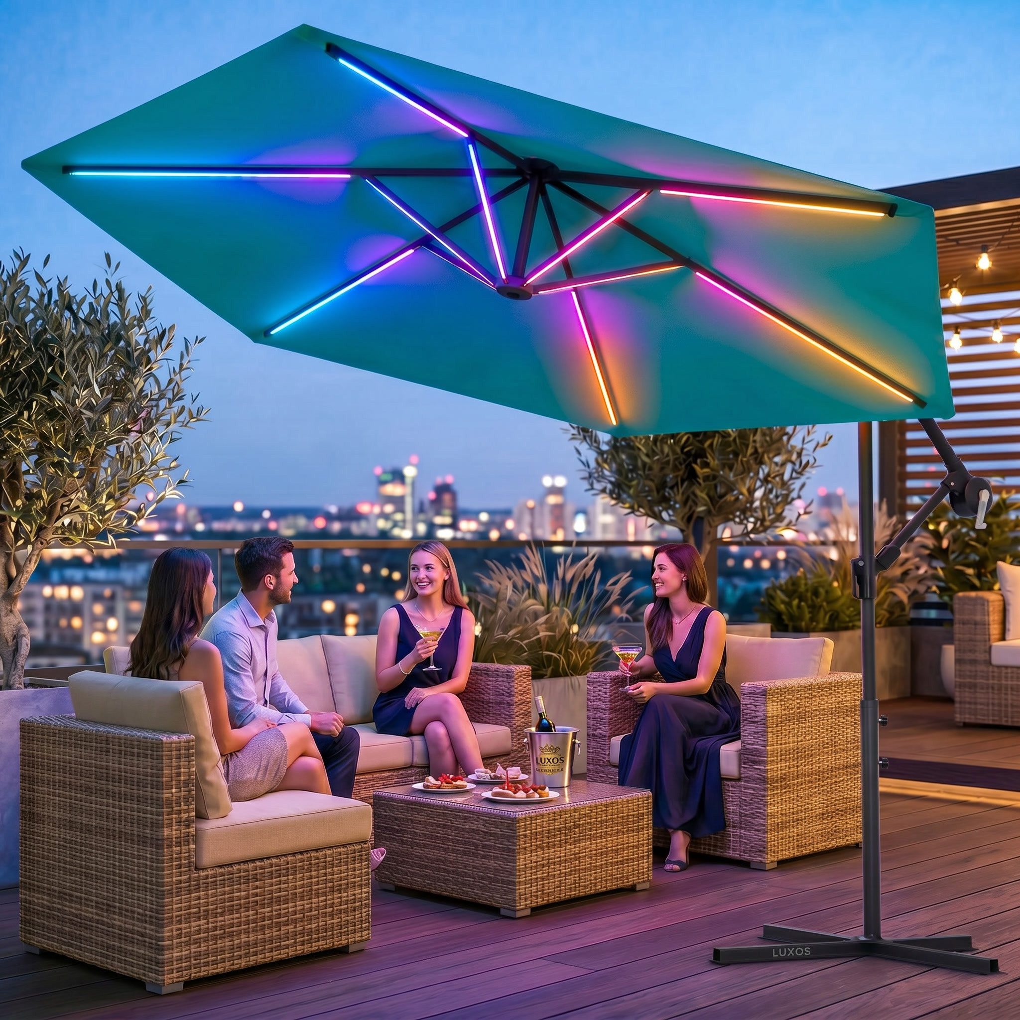 Sonnenschirm mit RGB Beleuchtung LED Ampelschirm Garten Schirm