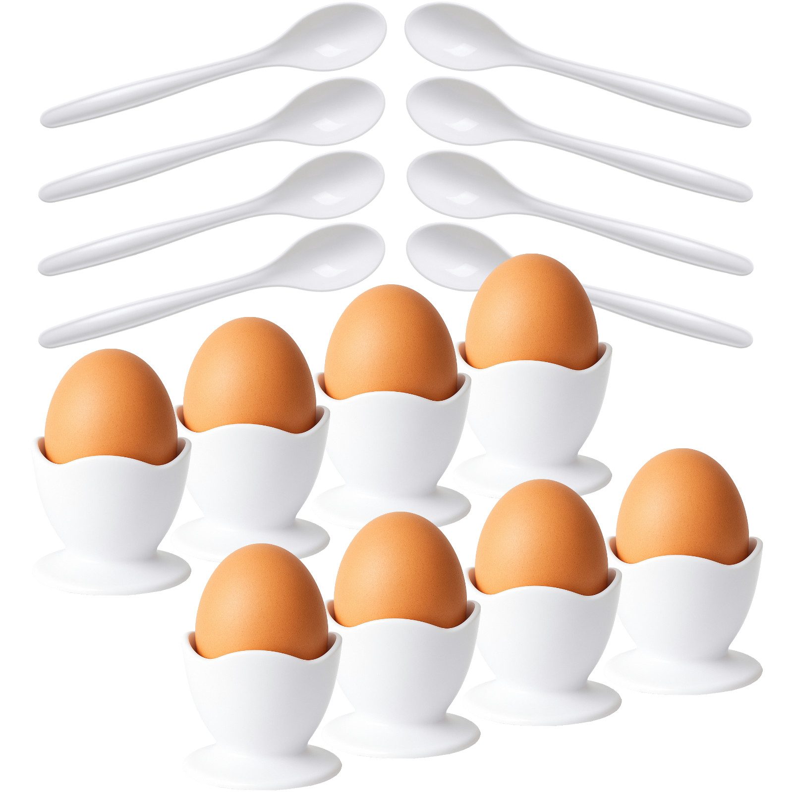 Koopman Eierbecher Kunststoff Weiß 16 tlg. Set, (16-tlg), Set, 8 Becher, Ø 5cm, 8 Löffel, Kunststoff