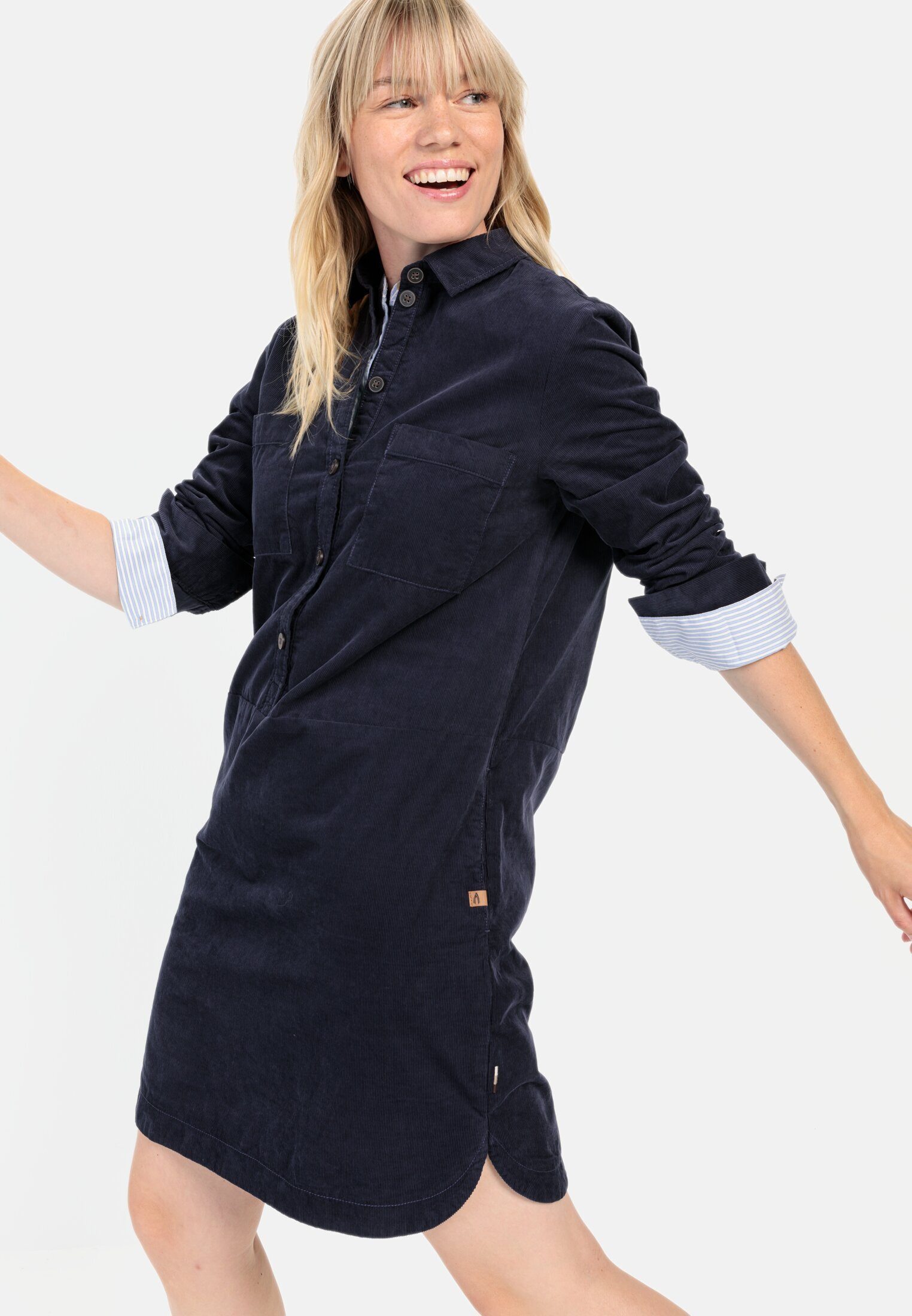 camel active Cordkleid aus reiner Baumwolle Langarm Markenlabel
