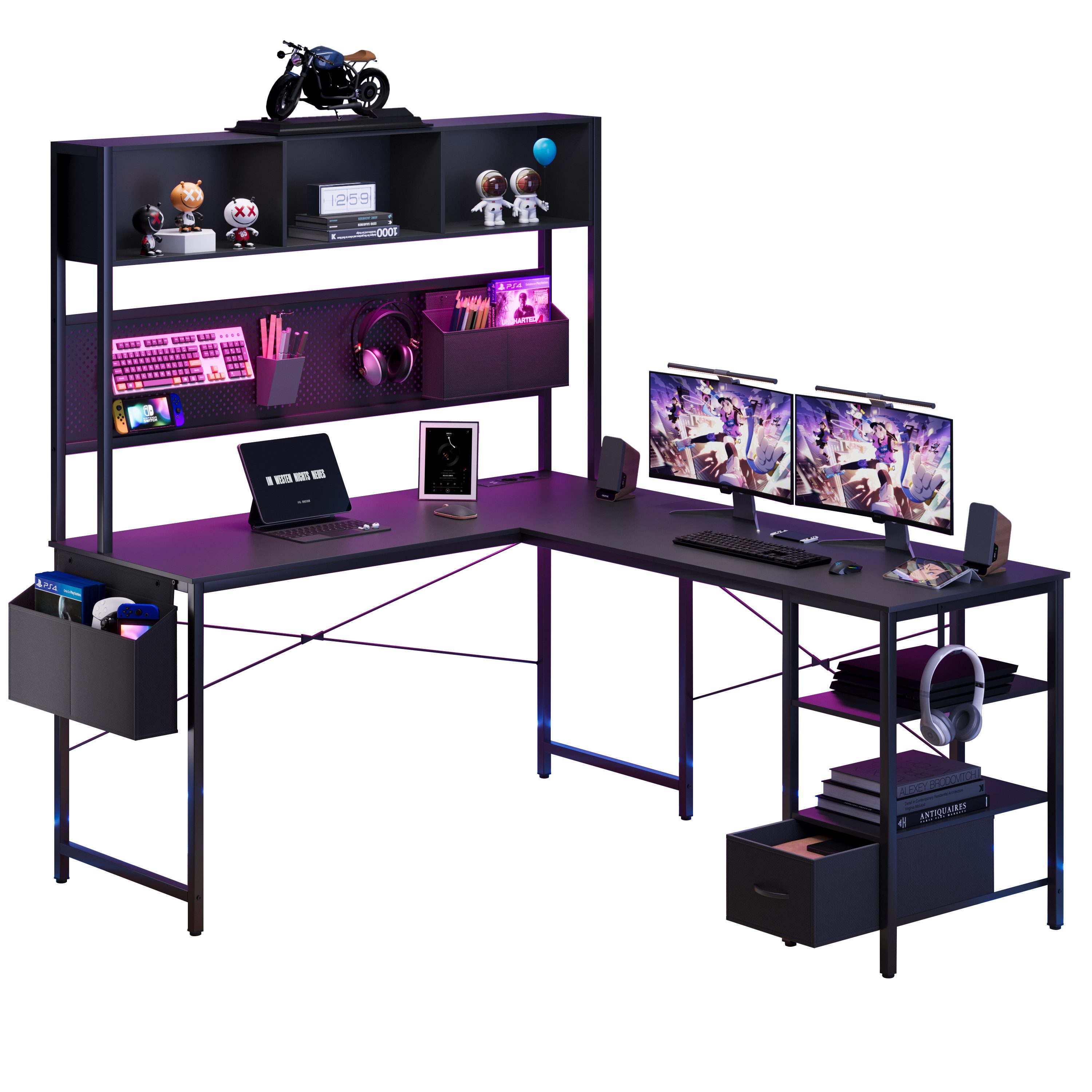 Dowinx Eckschreibtisch L-förmige Schreibtisch, LED Gaming günstig online kaufen