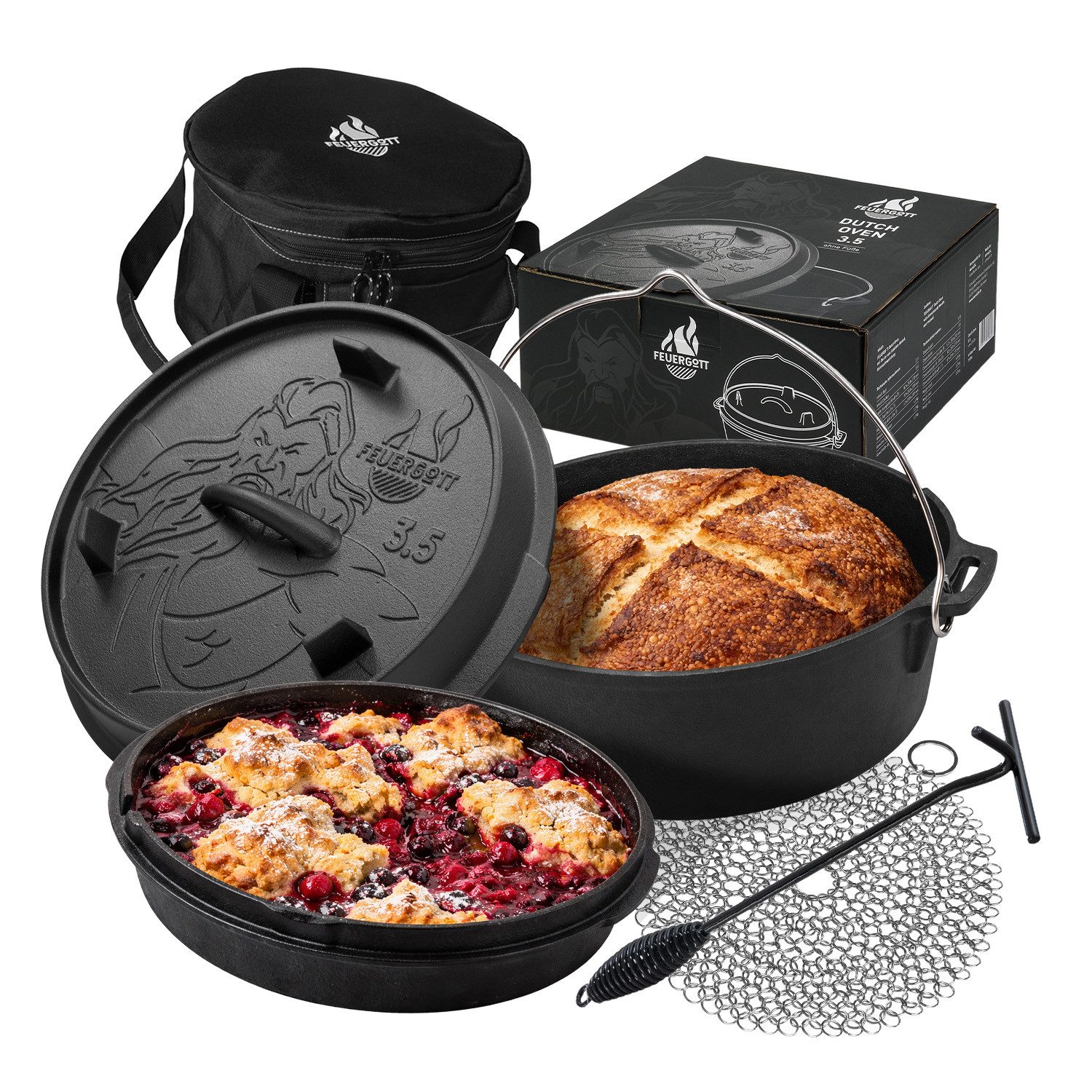 Feuergott Grilltopf FEUERGOTT Dutch Oven Set 3,5 l Set, Gusseisen