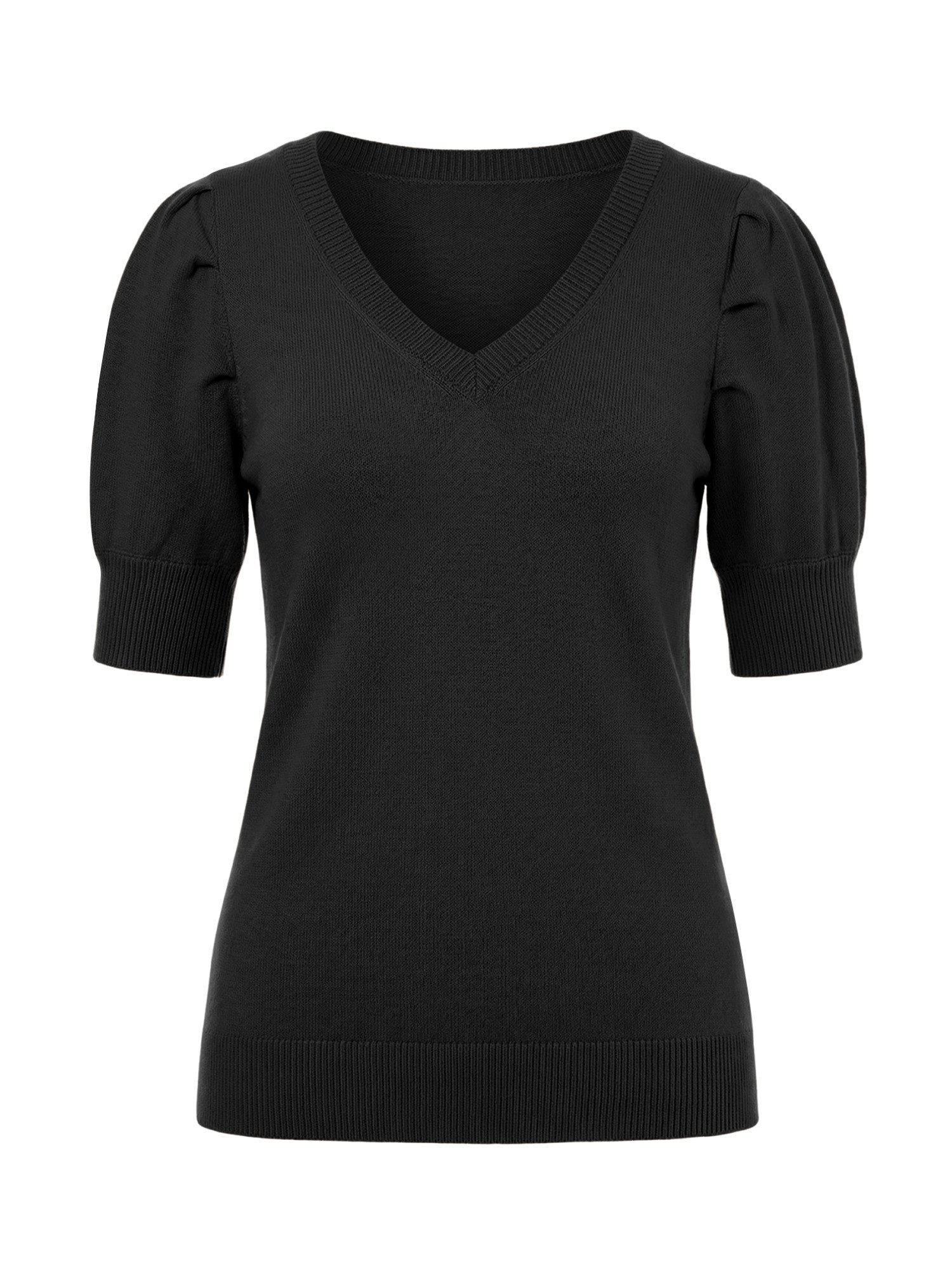 Imily Bela Stricktop Damen Halbarm Puffärmel V-Ausschnitt Top Stricken Sommer Casual (Packung, 1-tlg., 1per-Pack) gehäkelt in Unifarbe – Bild 5 von 5