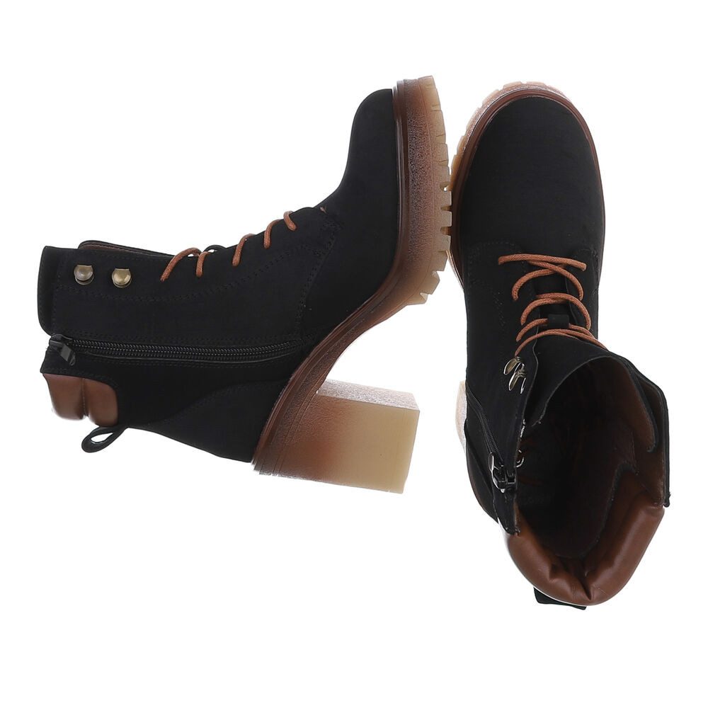 Ital-Design Damen Schnürstiefel mit Blockabsatz und Profilsohle Schnürstiefelette (92422415) Blockabsatz Stiefeletten in Schwarz – Bild 2 von 5