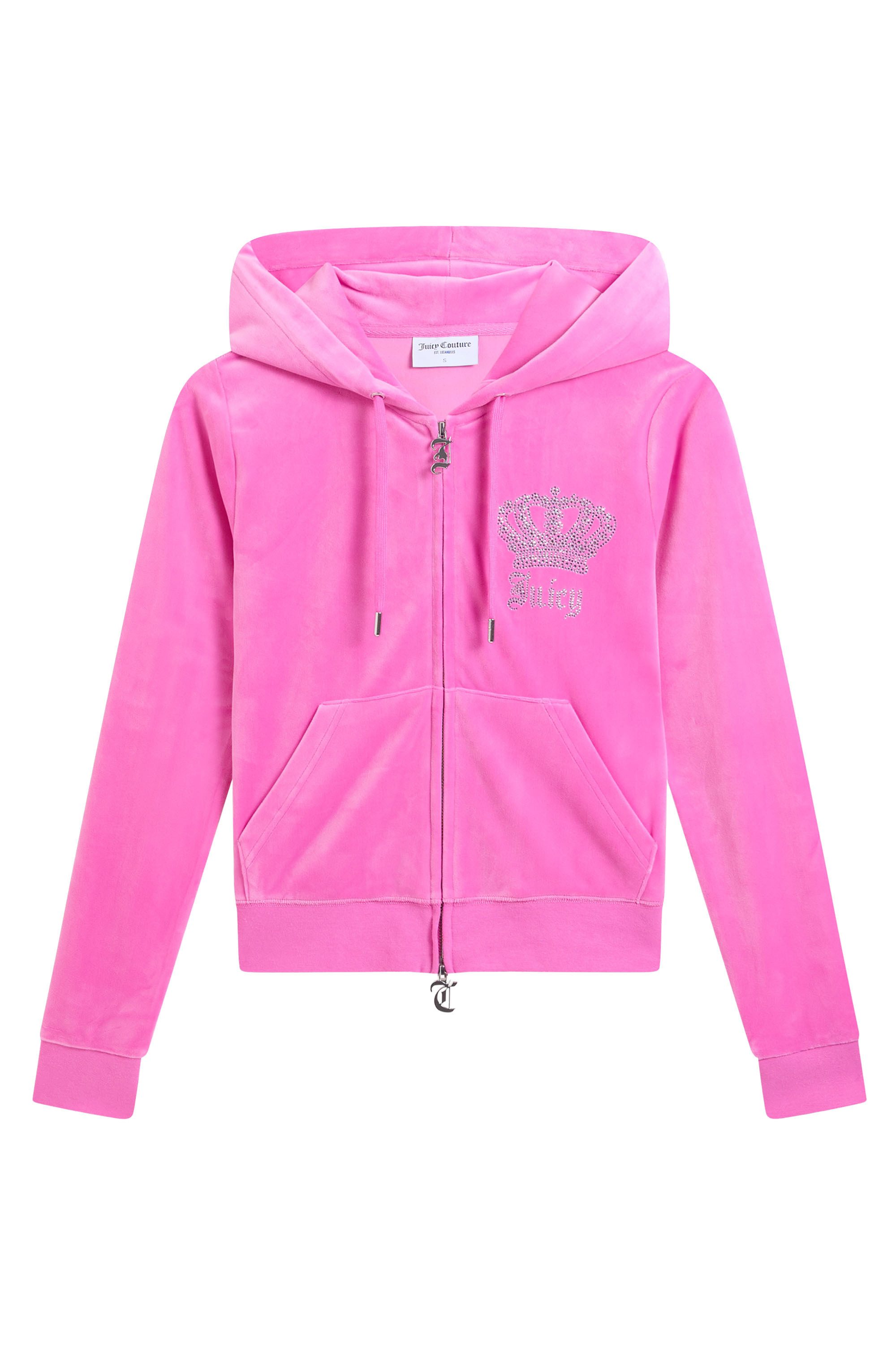 Juicy Couture Kapuzennickijacke GOTHIC CROWN HOODIE. Damen Trainingsjacke Damen, Sweatjacke mit Kapuze, Velour, mit Glitzer, Sale