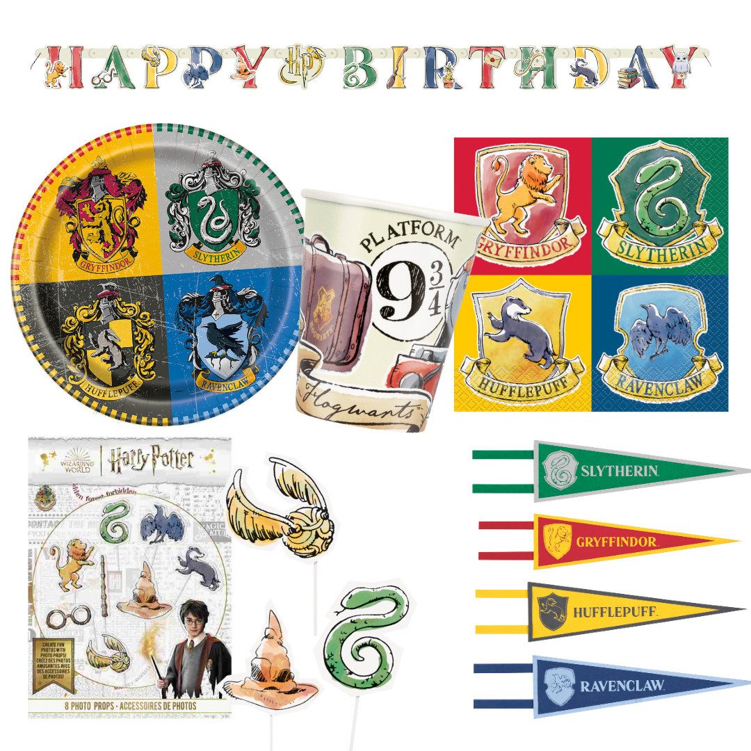 Unique Industries Inc. Kindergeschirr-Set XXL Partyset Harry Potter, 45 tlg. Kindergeburtstag Zauberer, 8 Personen