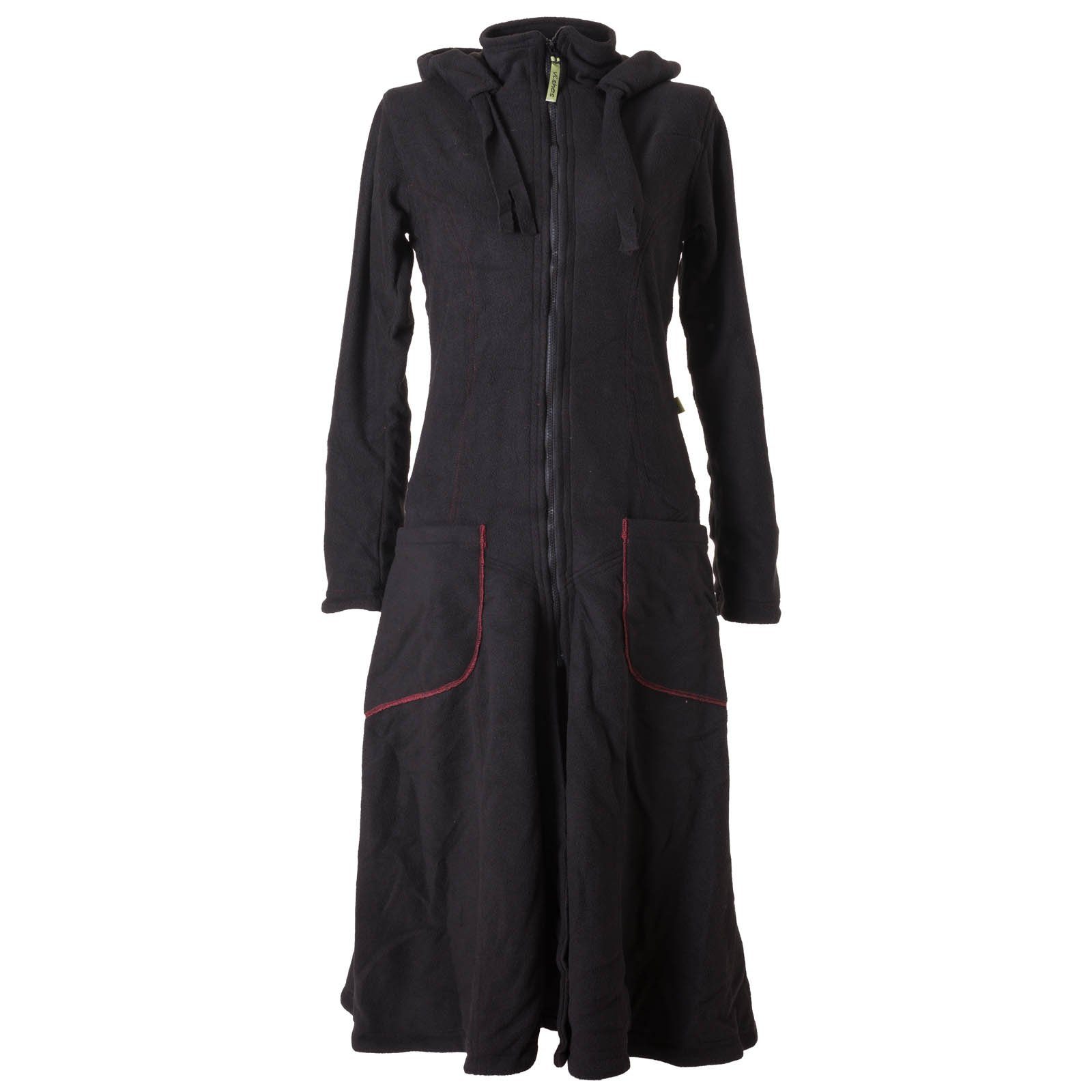 Vishes Langmantel Langer, warmer Fleece Mantel mit Zipfelkapuze Elfen, Boho, Goa Boho Style schwarz