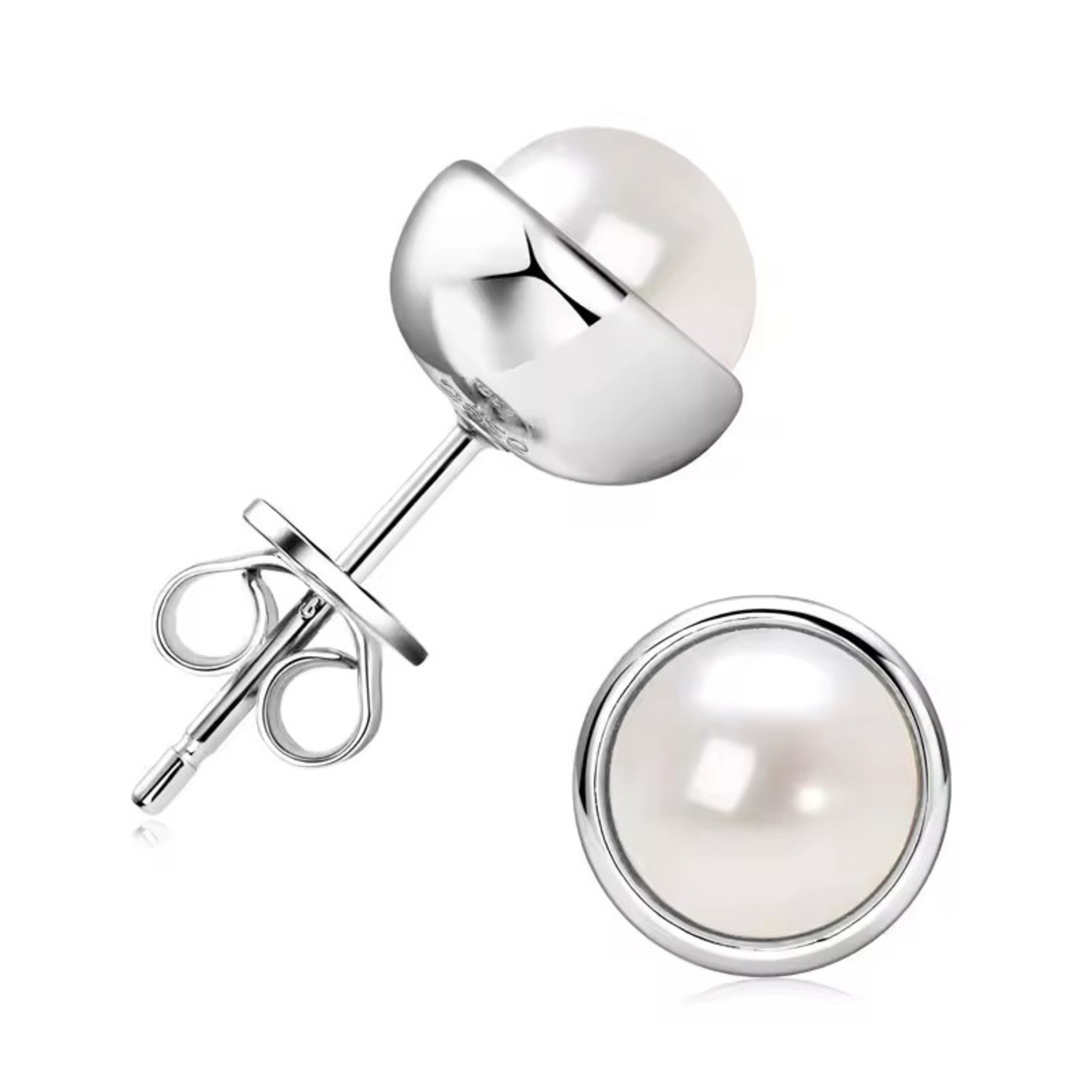 ROUGEMONT Perlenohrringe Elegante Perlen Damen Ohrstecker 7,5mm Perle, Süßwasserperle (Echte Zuchtperle)