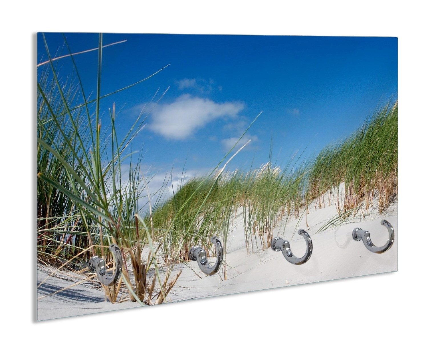 Wallario Полотенцесушители Düne am Strand unter blauem Himmel, aus Glas mit 4 Metallhaken