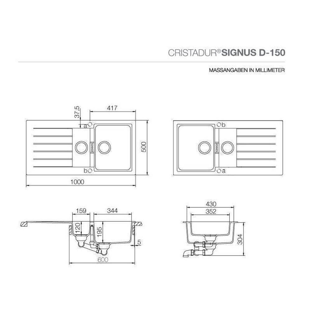 Schock Cristadur A, 100/50 Schock Granitspüle Einbauspüle D-150 Signus cm Stone STO