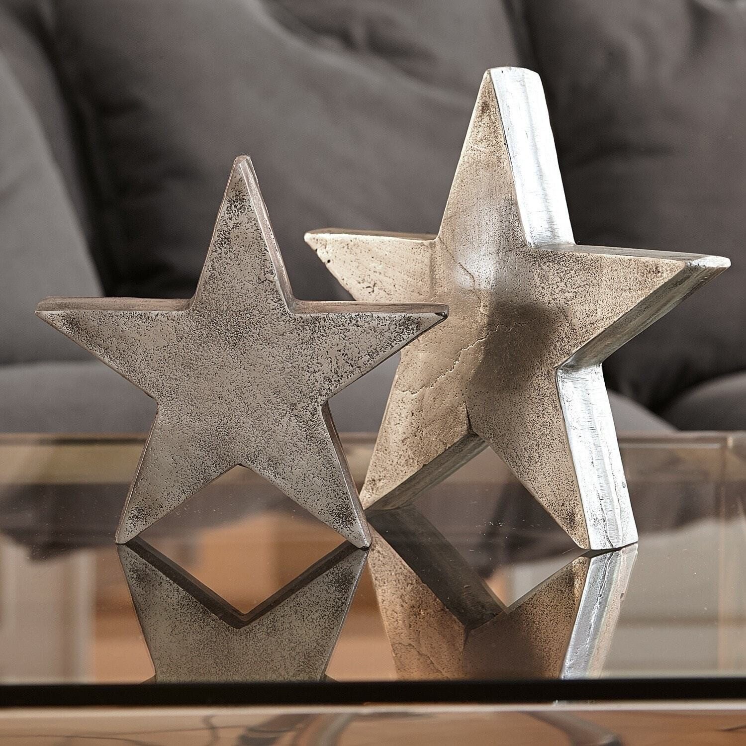 Mirabeau Weihnachtsfigur Deko-Sterne 2er Set Big Star antiksilber (2er Set, 2er Set)