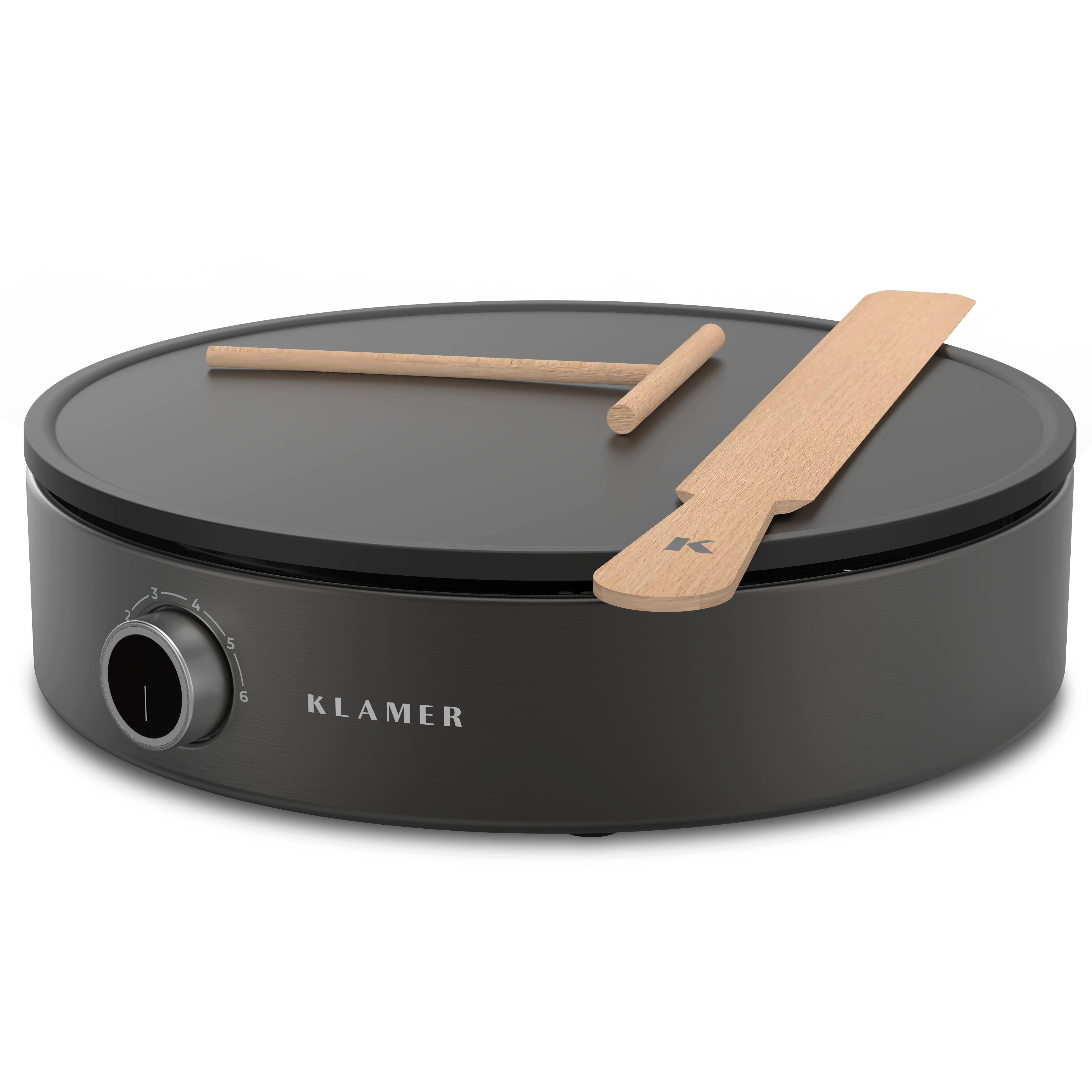 KLAMER Crêpesmaker Große Backfläche mit 33cm Ø, antihaftbeschichtete Platte, inkl. Teigv…, 1500 W, Ø 31 cm, 1500W, schnelle Zubereitung, 6 Temp-Stufen, leicht zu reinigen