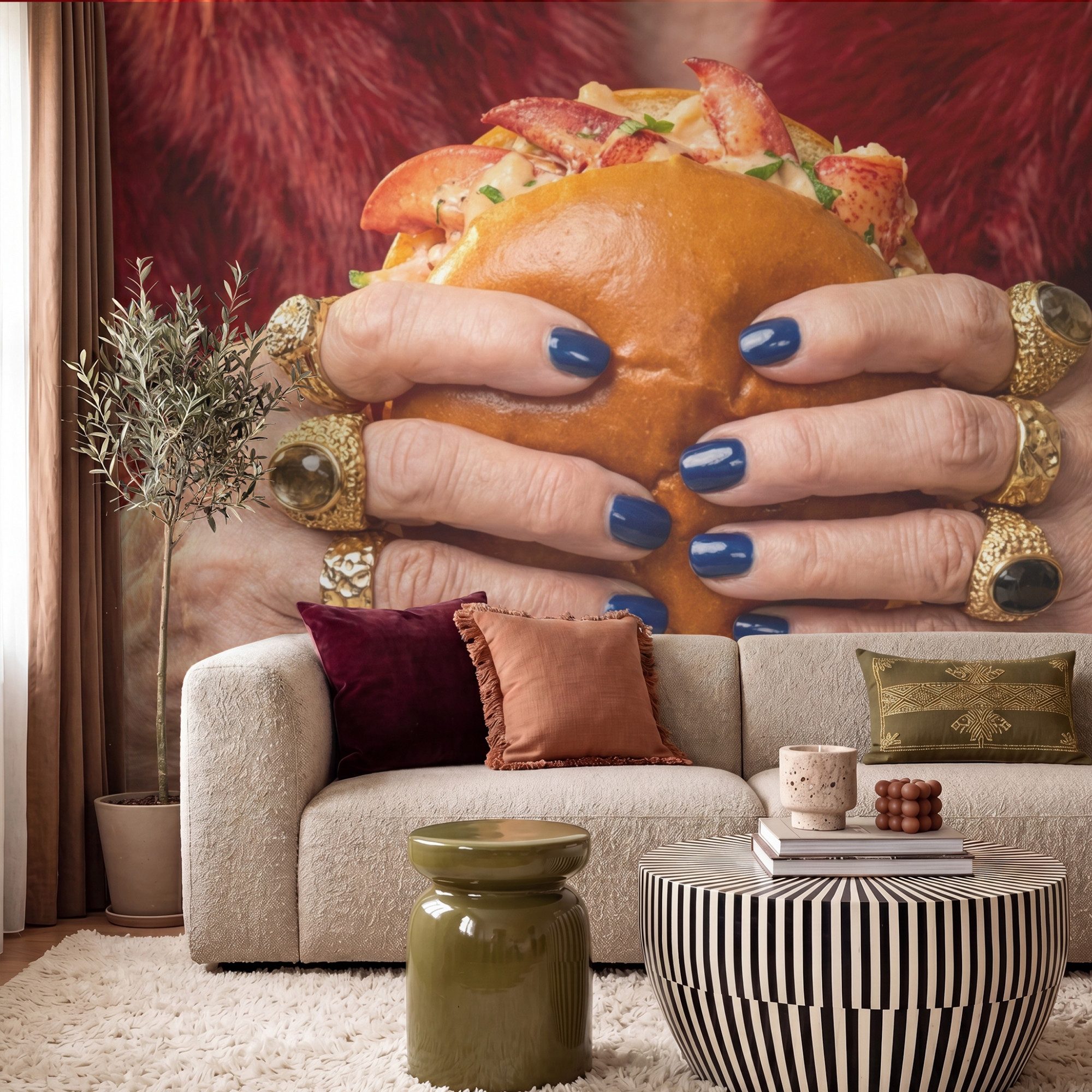 OnlyWow Fototapete Rolle - Pelzmantel - Gold, Matt, bedruckt, Wandtapete, Wohnzimmer, Vinyl Tapete 260x220cm