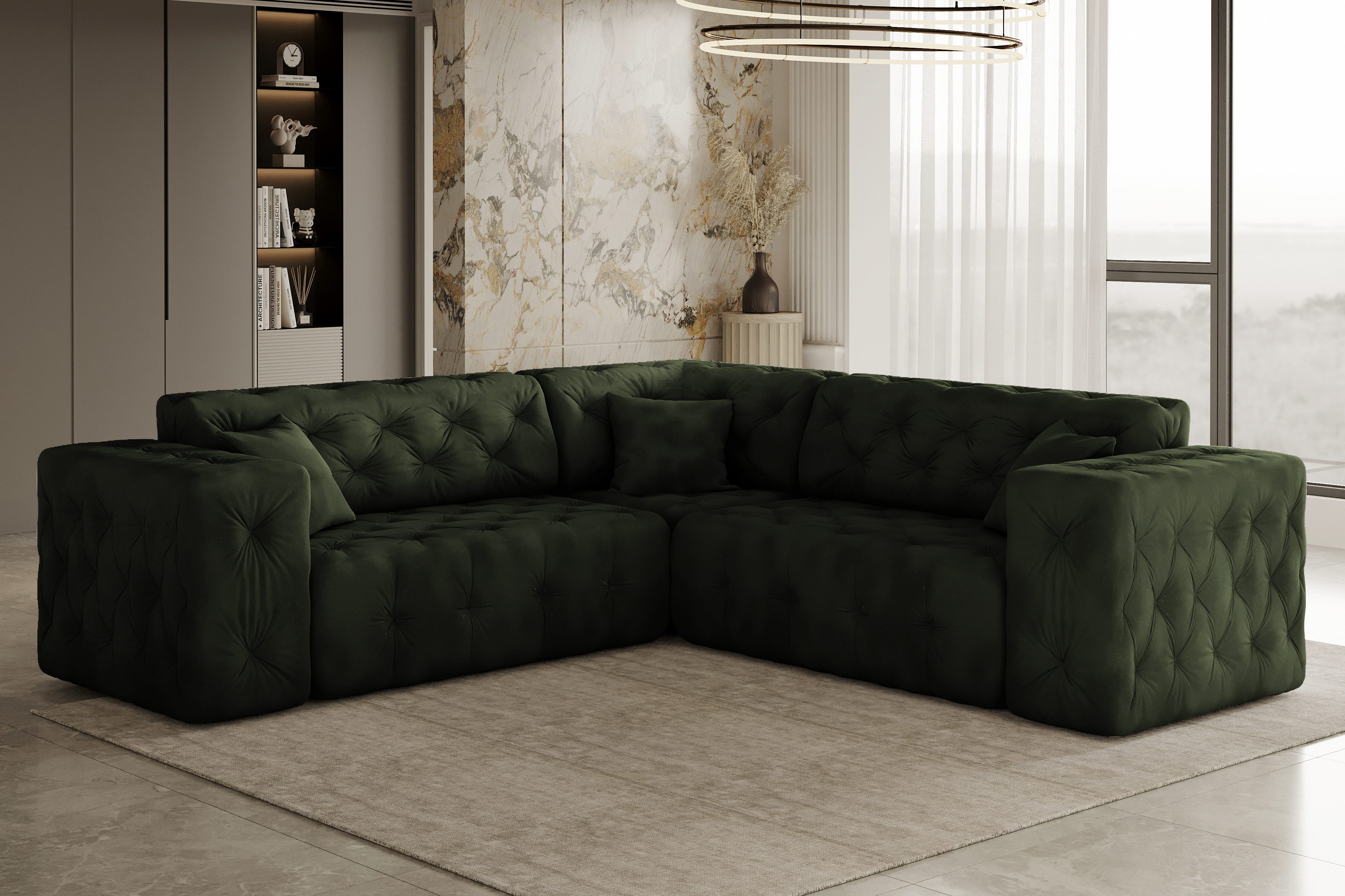 Kaiser Möbel Ecksofa LUX Corner, stark gesteppt in einem einzigartig weichen Stoff Whisper, Elegant, modern, modernistisch, für jedes Interieur geeignet