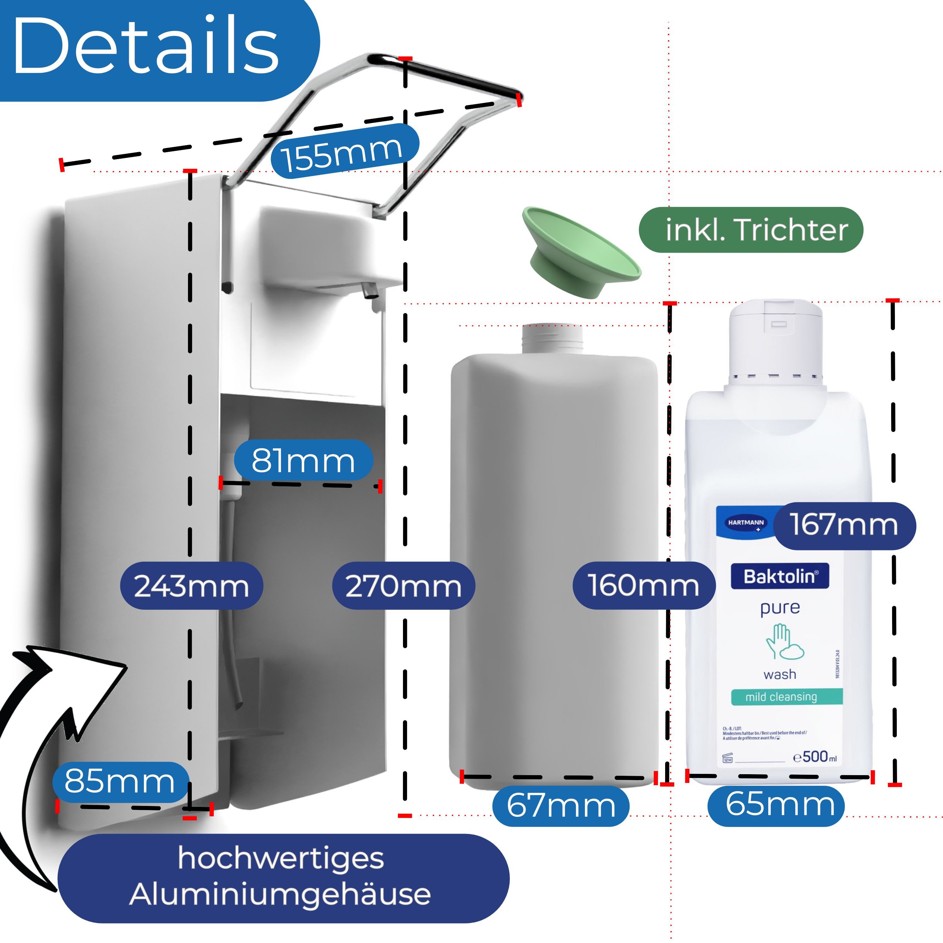 Horn Medical Handseife Horn Medical Wandspender inkl. 500ml Baktolin pure wash, 1-tlg., sehr gute Hautverträglichkeit
