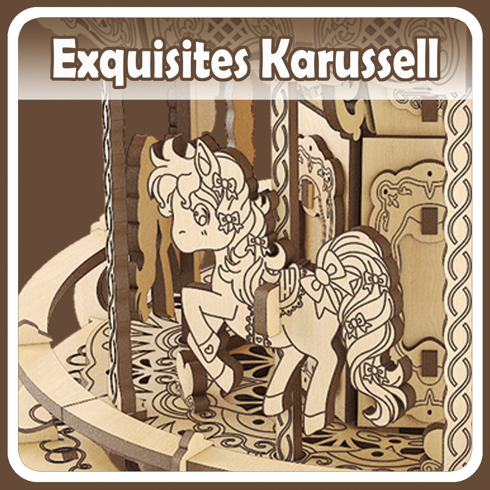 Esun 3D-Puzzle 3D Puzzle Holz Karussell, Laser-Cut Modellbausatz für Erwachsene, 268 Puzzleteile, Mechanischer Holzbausatz zum Bauen, DIY Montage
