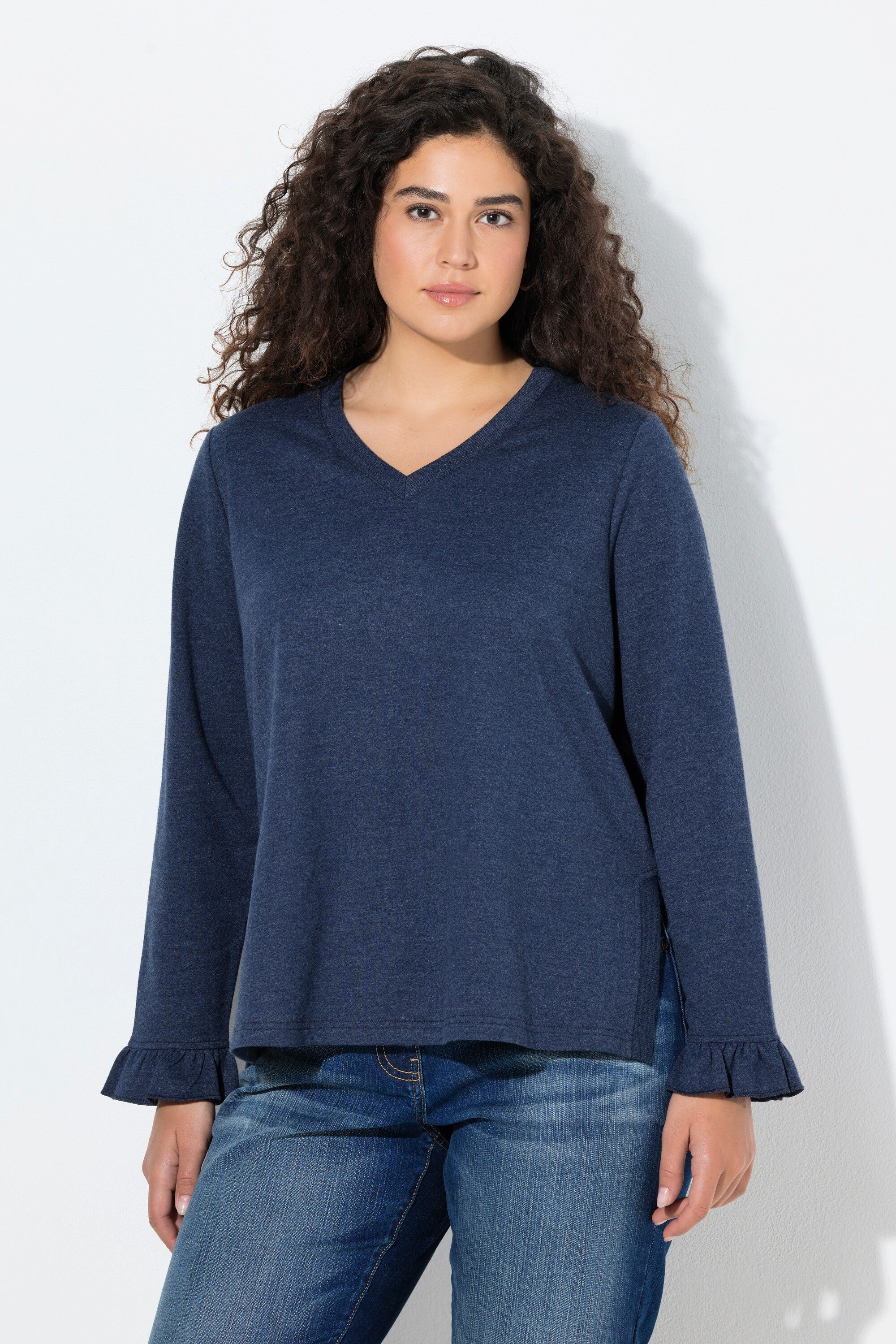 Ulla Popken Sweatshirt Sweatshirt lange Seitenschlitze V-Ausschnitt günstig online kaufen