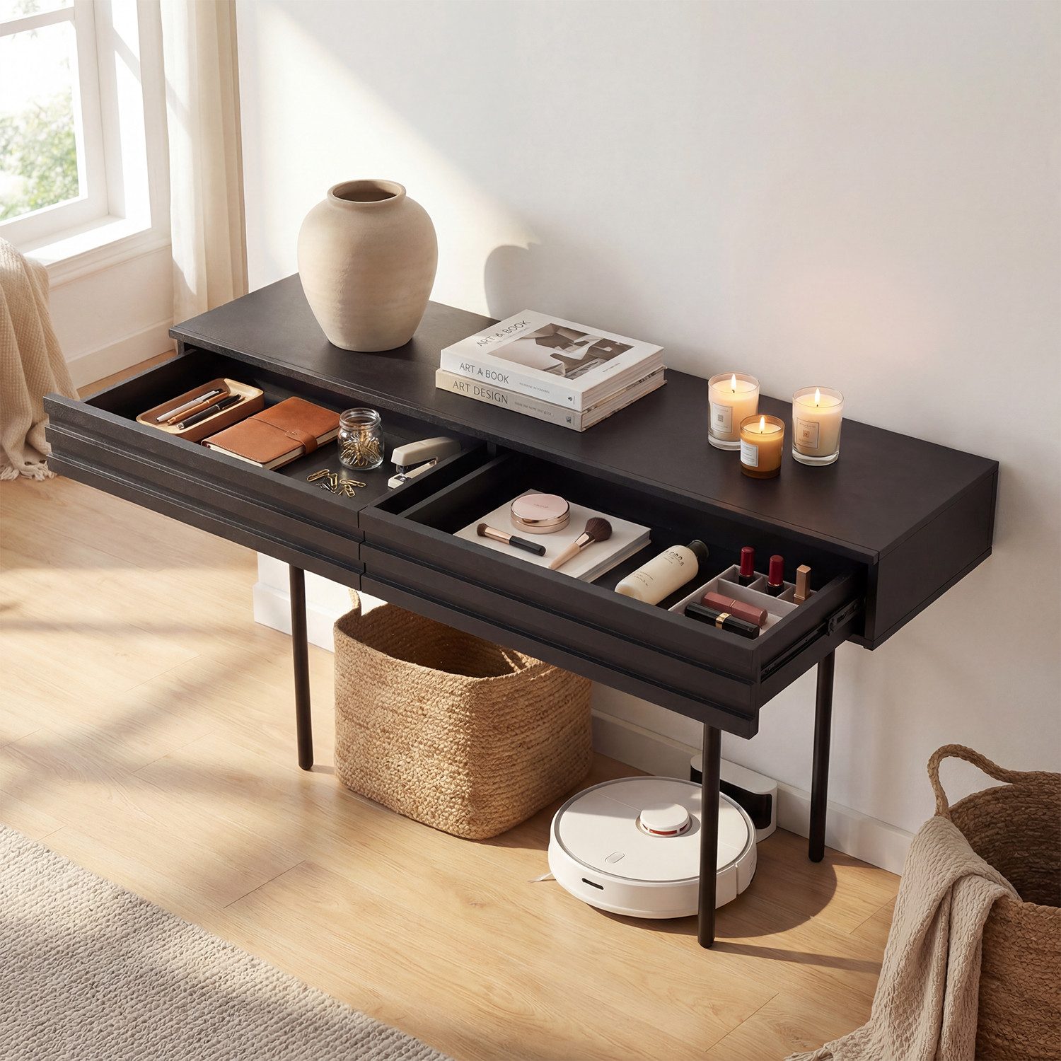 FUFU&GAGA Sideboard 160cm, Rillen-Design, Schwarz