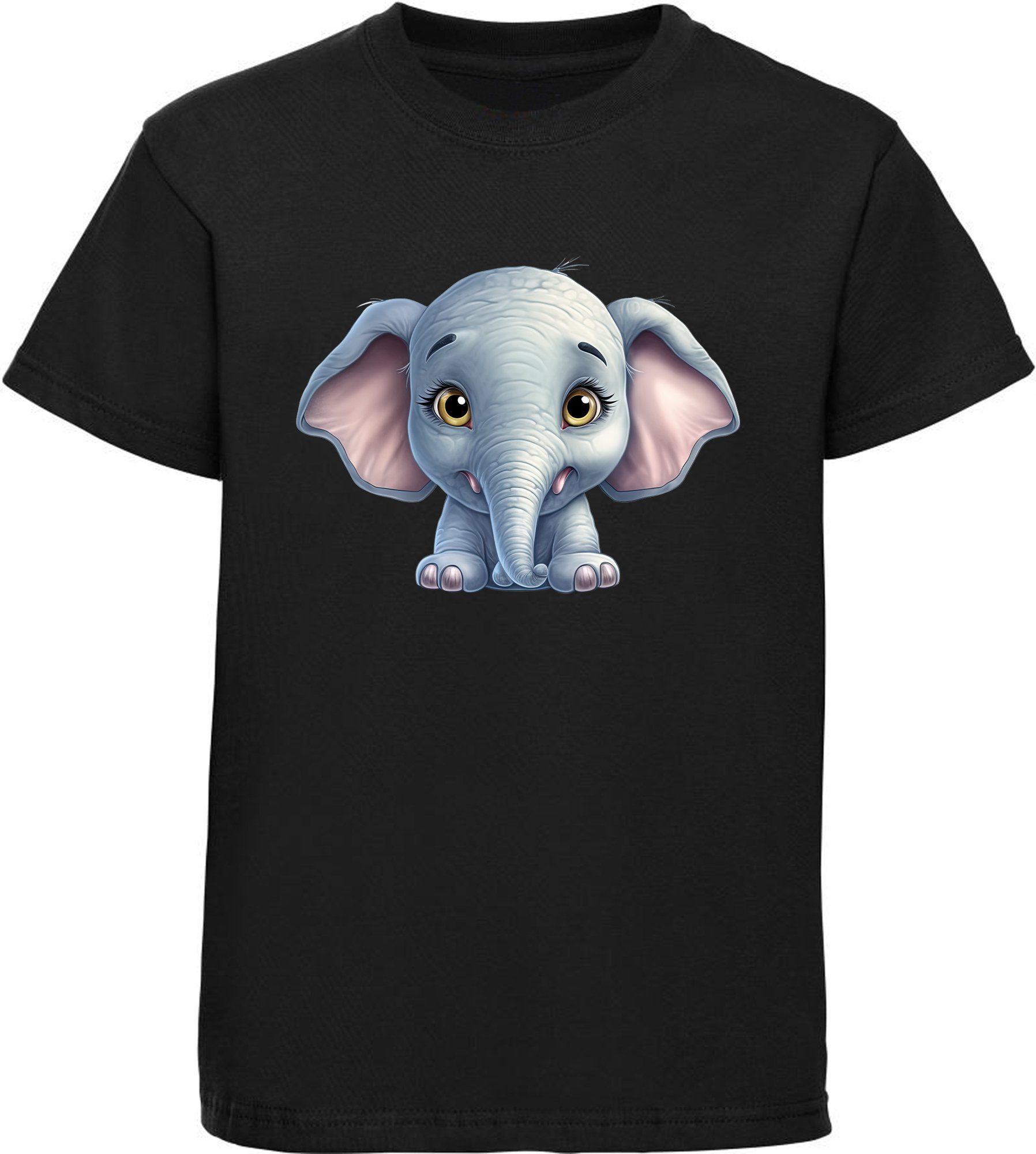 MyDesign24 T-Shirt Wildtier Baumwollshirt i272 mit Shirt Baby schwarz Kinder Print bedruckt Elefant - Aufdruck