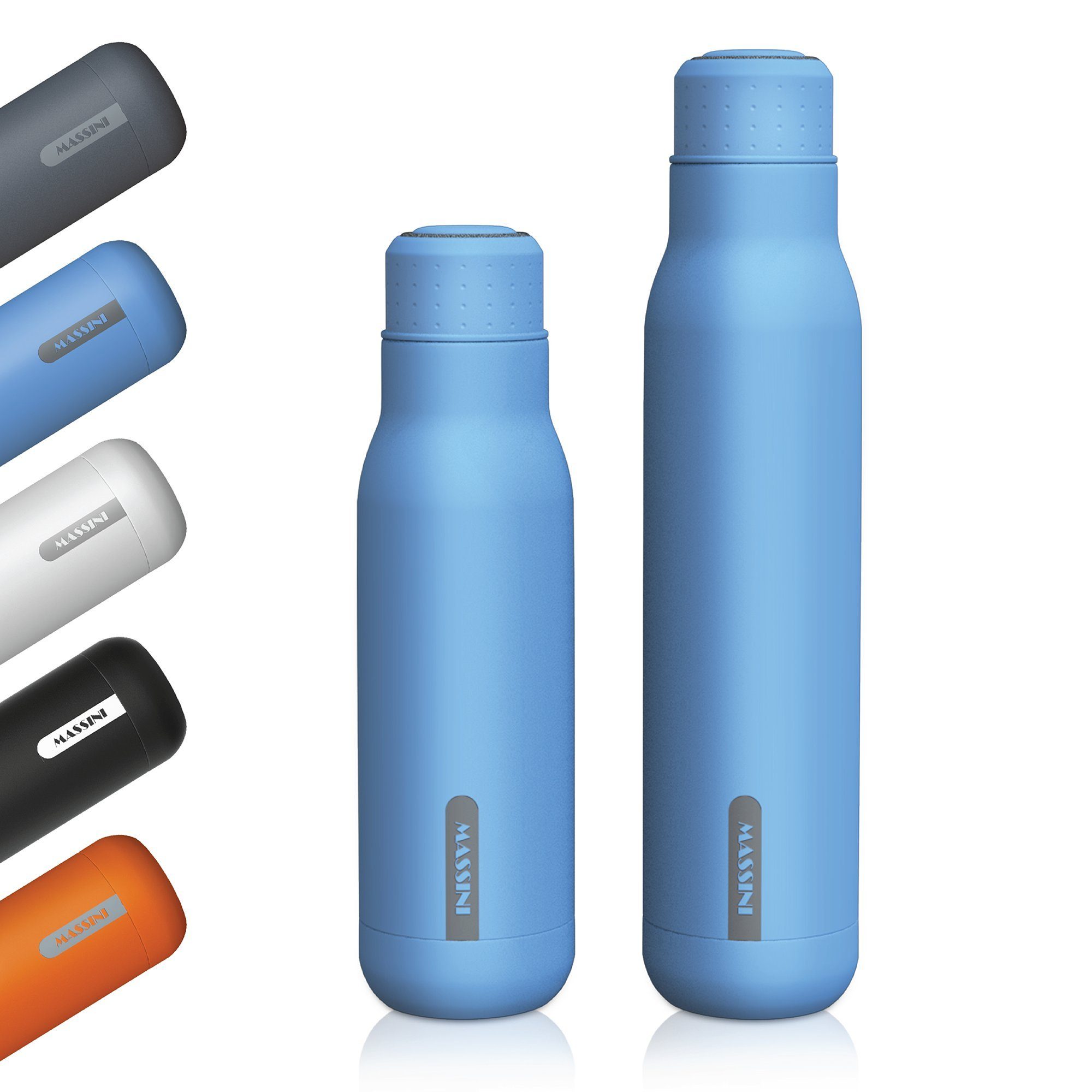 und Edelstahl Pulverbeschichtung, geeignet, Blau Thermoflasche BPA-Frei Isolier- Trinkflasche Design Auslaufsicher, Baby Massini Kohlensäure Trinkflasche