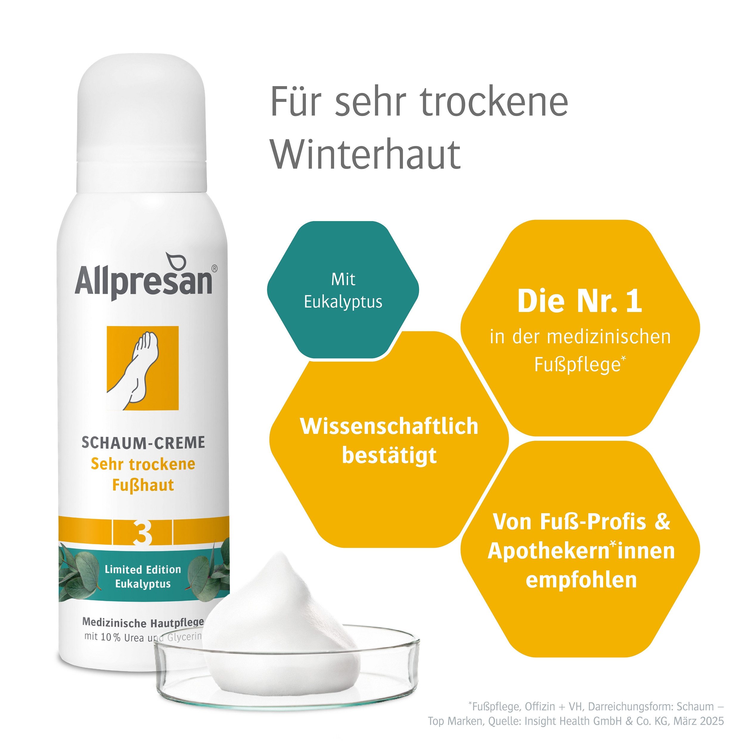 Allpresan Fußschaum Allpresan Fuß spezial Schaum-Creme Nr. 3 Winter Edt. Eukalyptus 125ml Limitierte Edition mit Eukalyptus-Extrakt, 1-tlg., Medizinische Fußpflege mit biomimetischen (hautverwandten) Lipiden