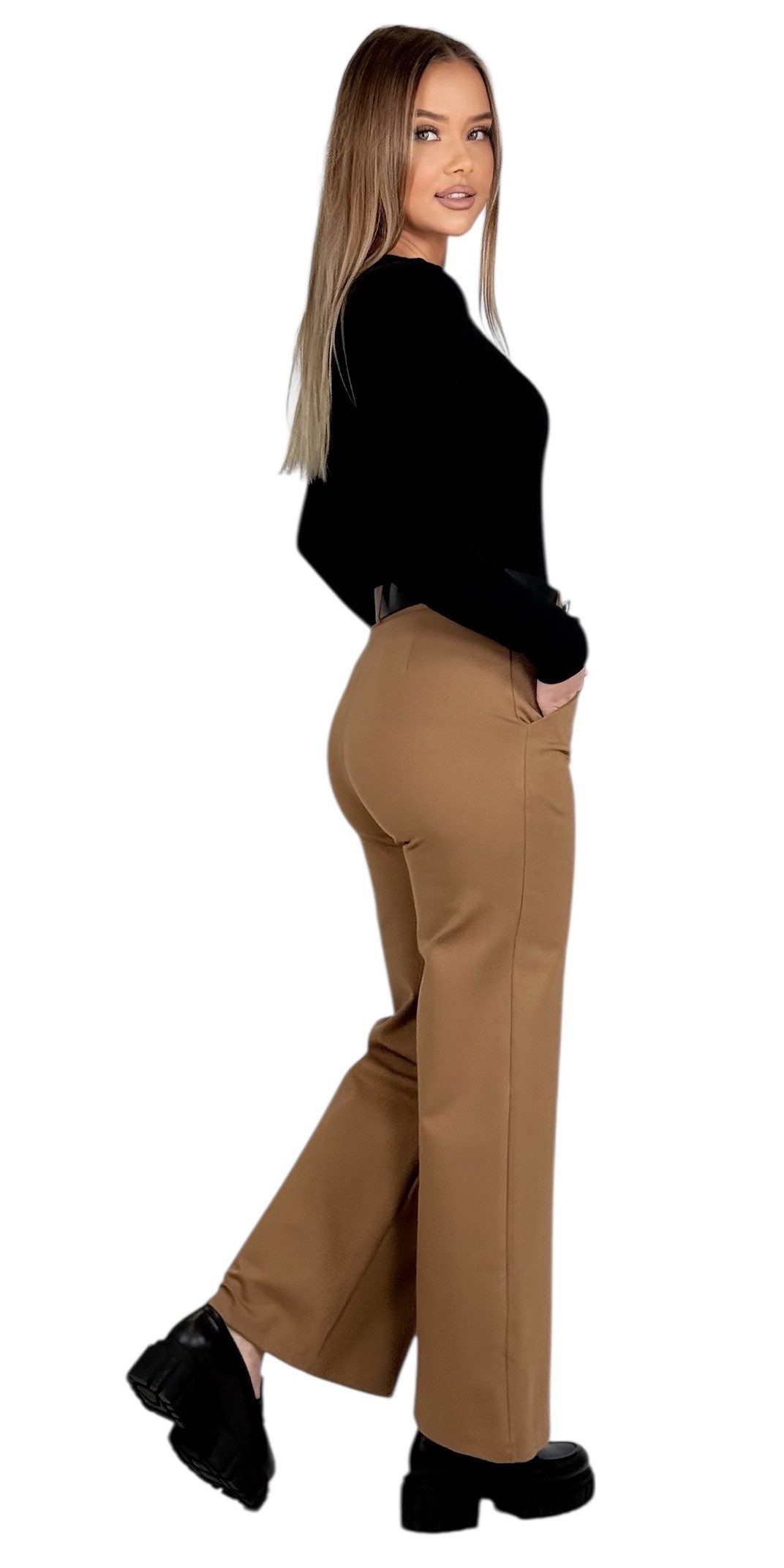 Mississhop Stretch-Hose Elegante Damenhose mit Gürtel und geradem Bein M.431