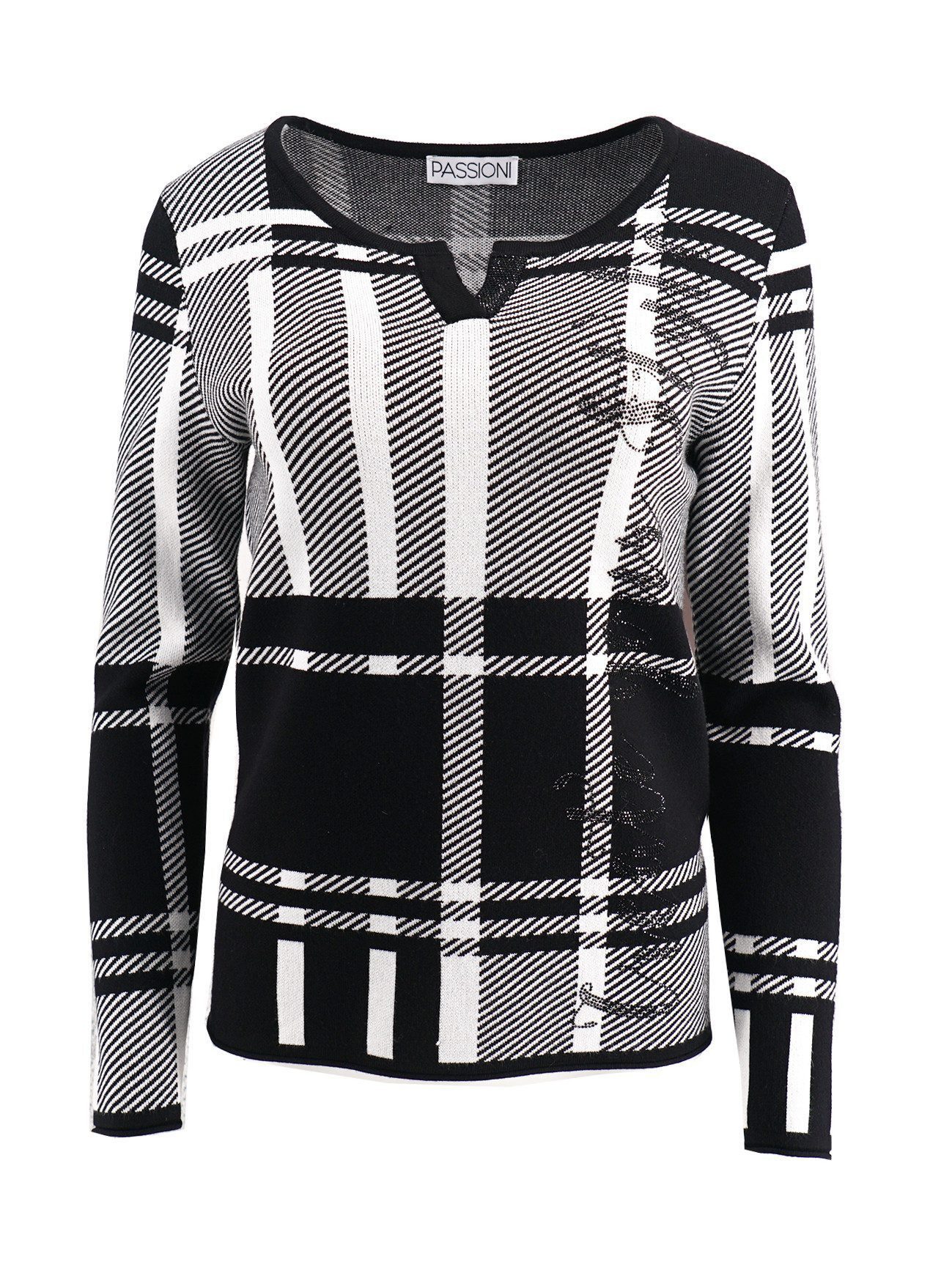 Strickpullover kariert mit Strass-Schriftzug