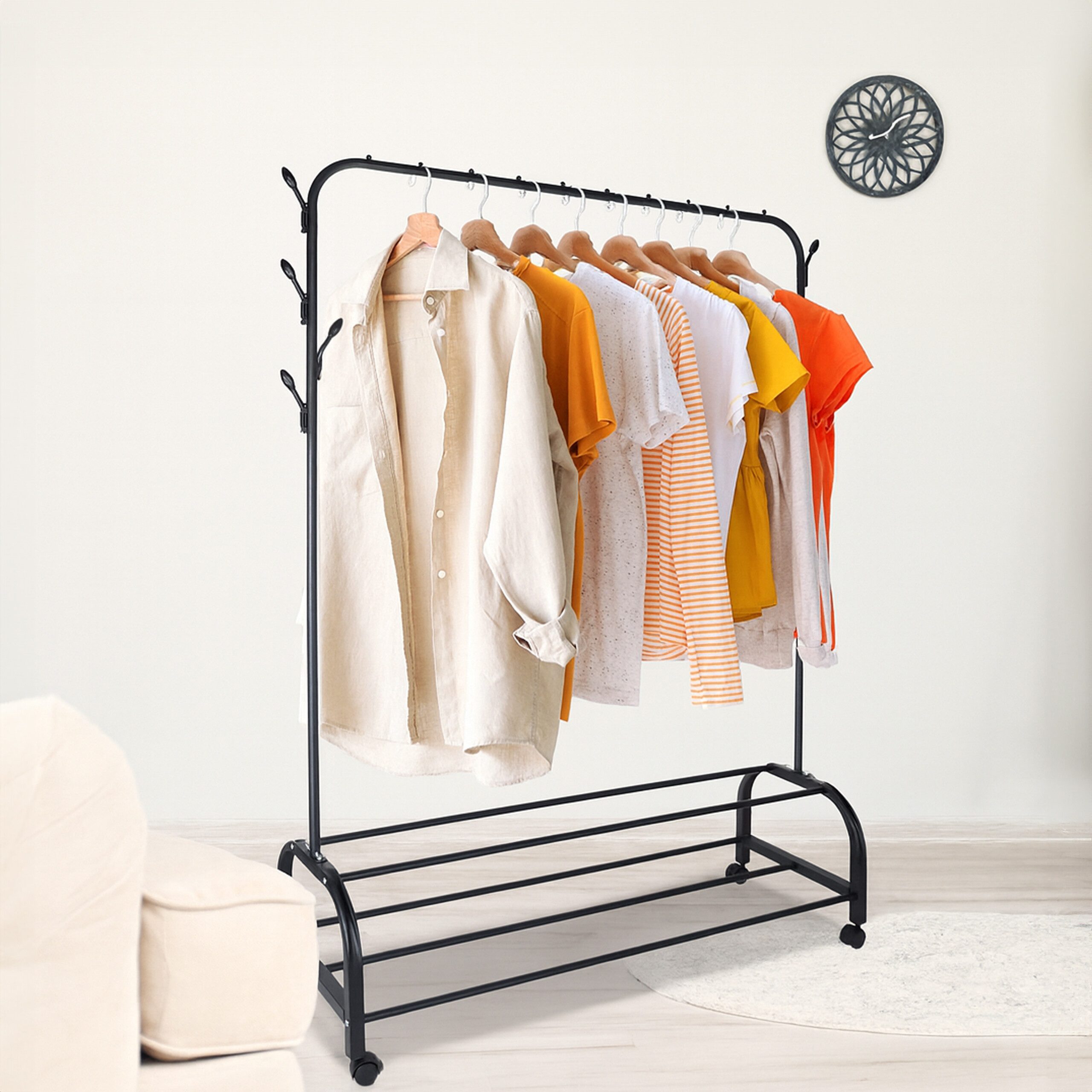 relaxdays Kleiderständer rollbar mit 2 Ablage, günstig online kaufen