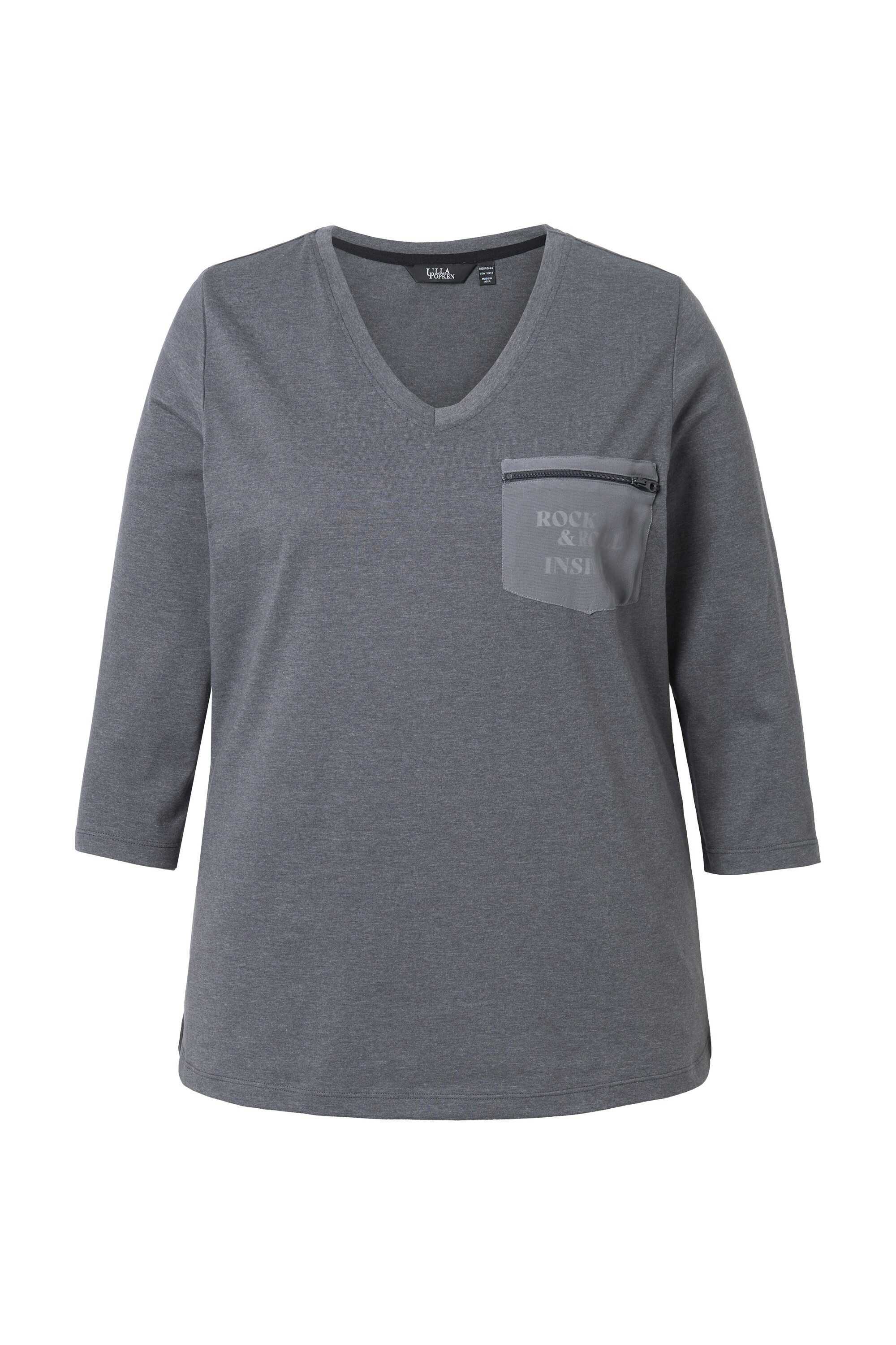 Ulla Popken T-Shirt Shirt Zipp-Brusttasche Classic V-Ausschnitt günstig online kaufen
