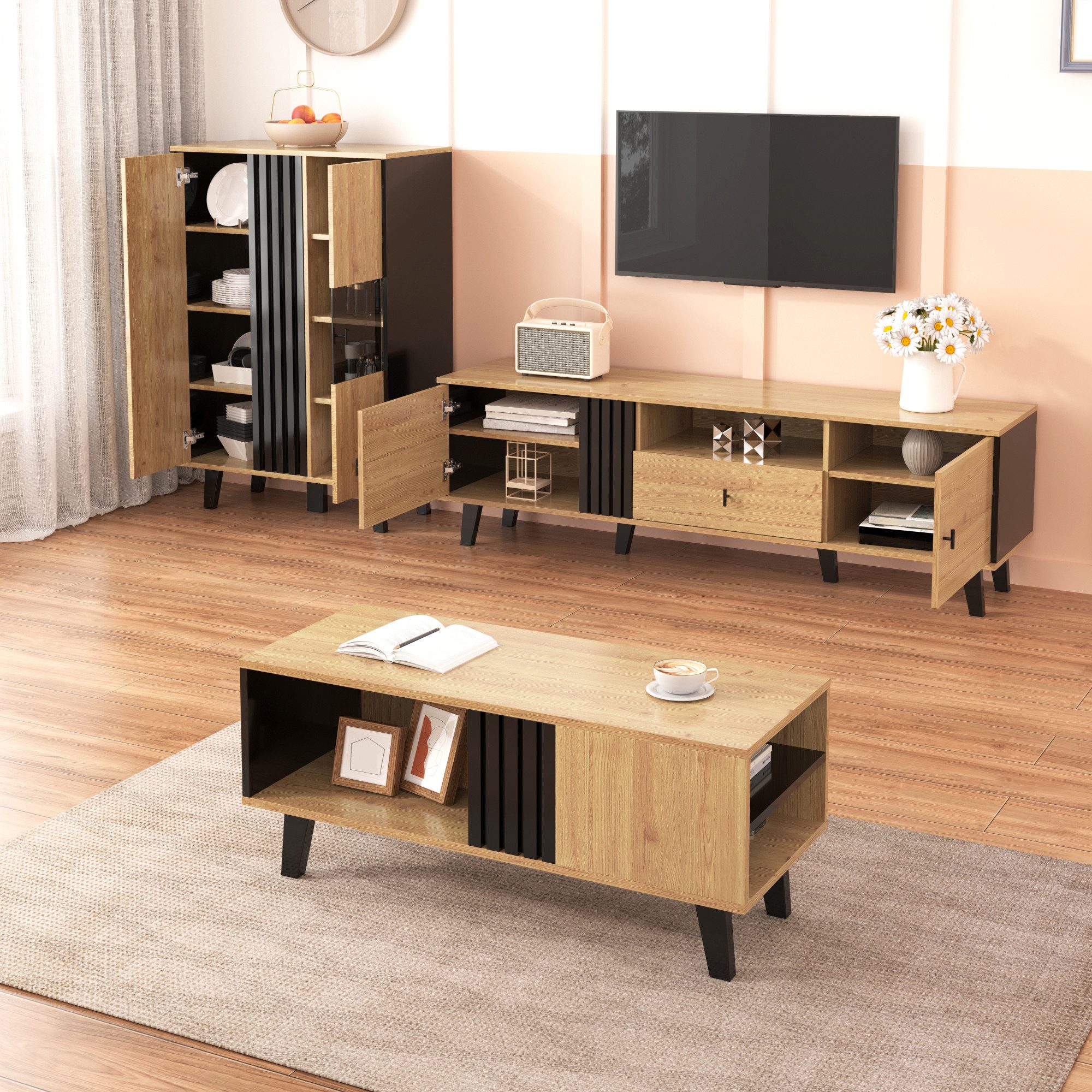 STILVORA Sideboard Wohnzimmermöbel Set – Couchtisch,TV-Schrank&Sideboard,in günstig online kaufen