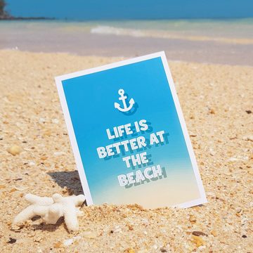 Bow & Hummingbird Postkarte Postkarte Life is better at the beach, 100 % Recyclingpapier