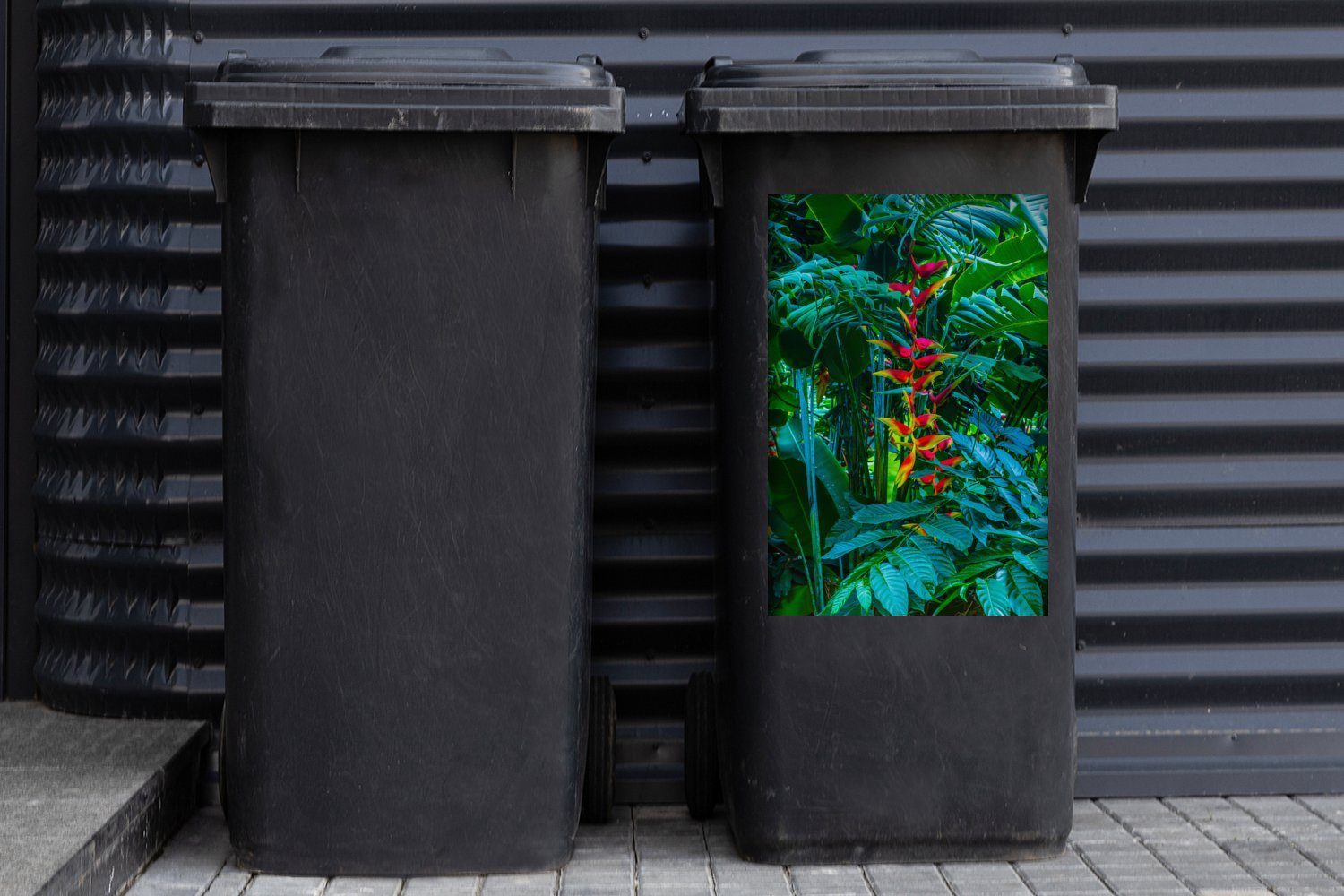 - Pflanzen Abfalbehälter Tropisch MuchoWow Sticker, Container, St), - Blumen Wandsticker Mülleimer-aufkleber, Mülltonne, (1