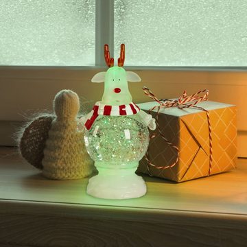 etc-shop LED Dekolicht, Rentier Tischlampe Weihnachtsdeko LED Schneekugel RGB Farbwechsel
