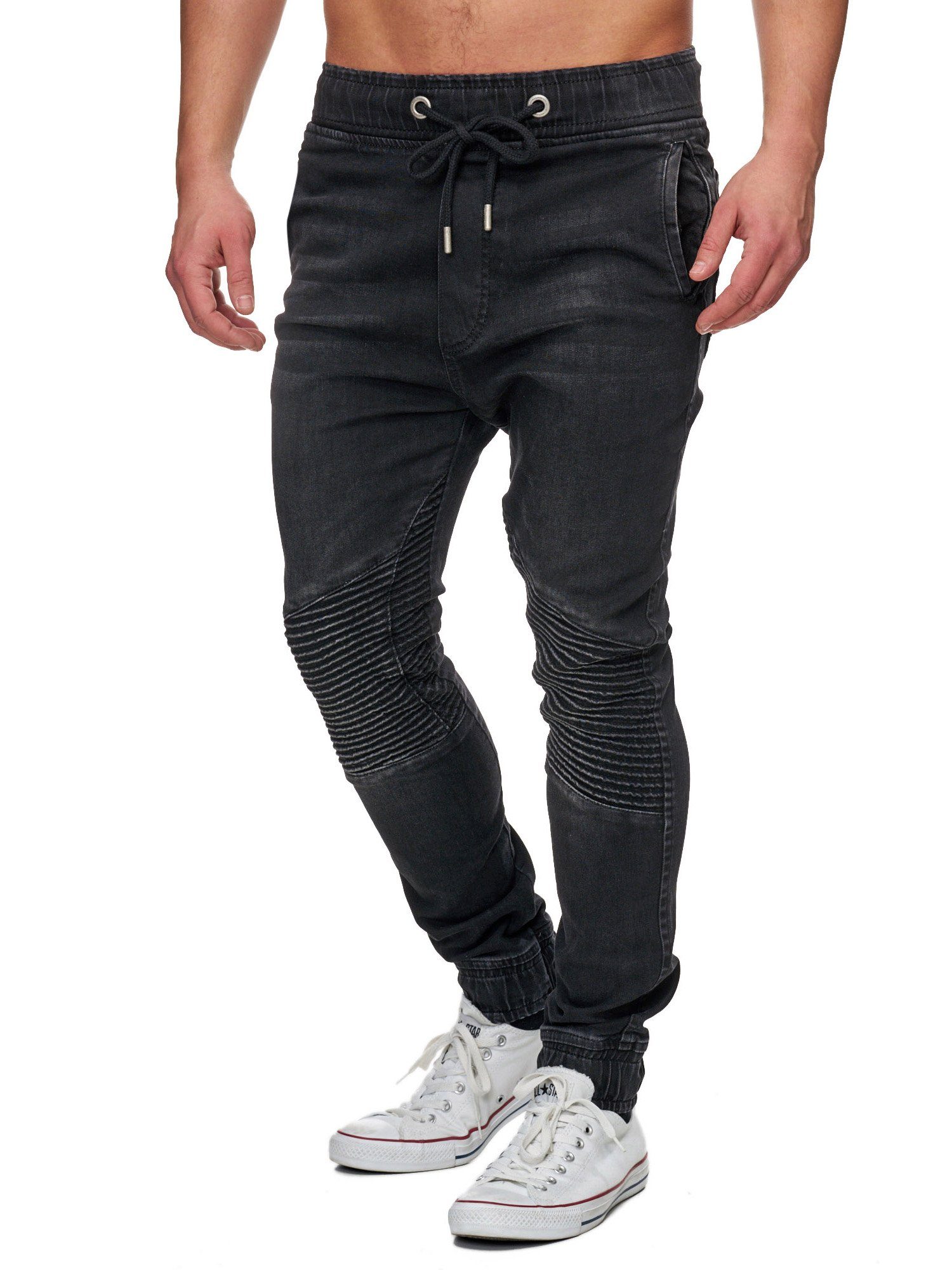 Tazzio Straight-Jeans 16505 Sweat Hose im Biker-Look & Jogger-Stil schwarz