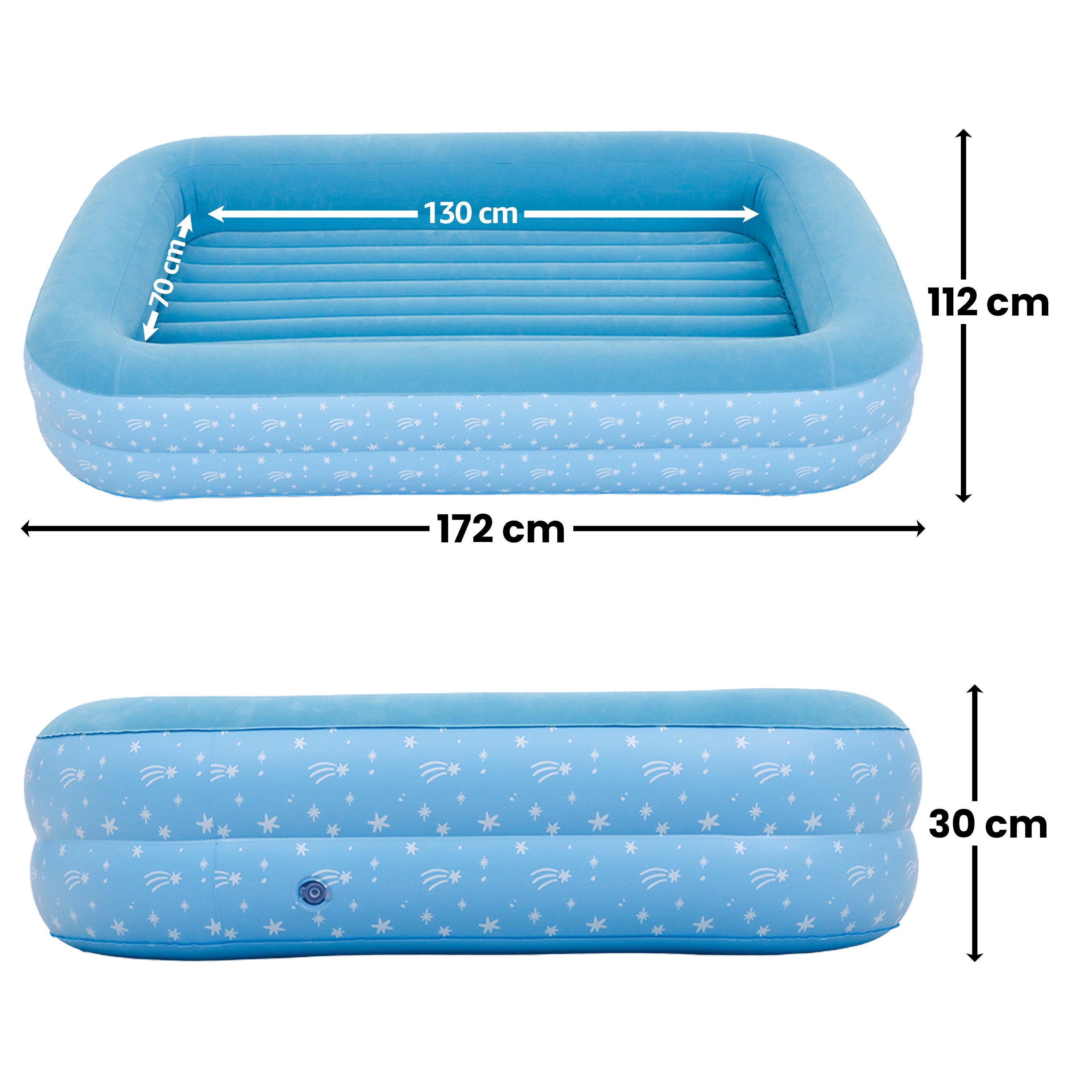 Avenli Luftbett Luftmatratze für Kinder blau mit Pumpe, (Reisebett blau, 1-tlg., Kinderluftbett 172x112x30cm), Luftmatratze mit erhöhtem Rahmen