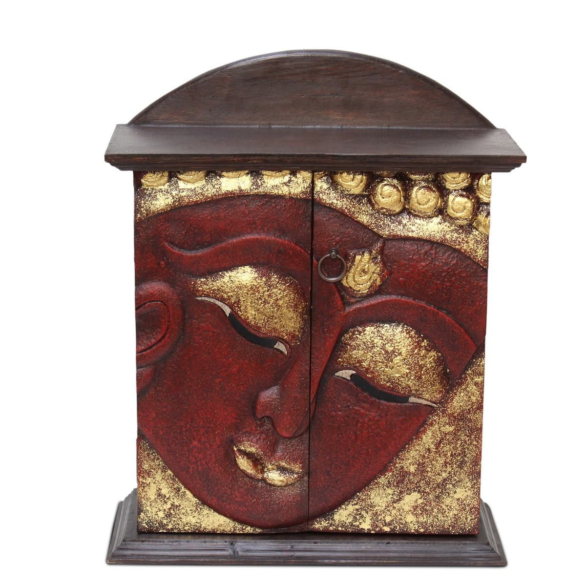 Oriental Galerie Hängeschrank Schrank Hängeschrank Buddha Gesicht Rot Gold (1-St)