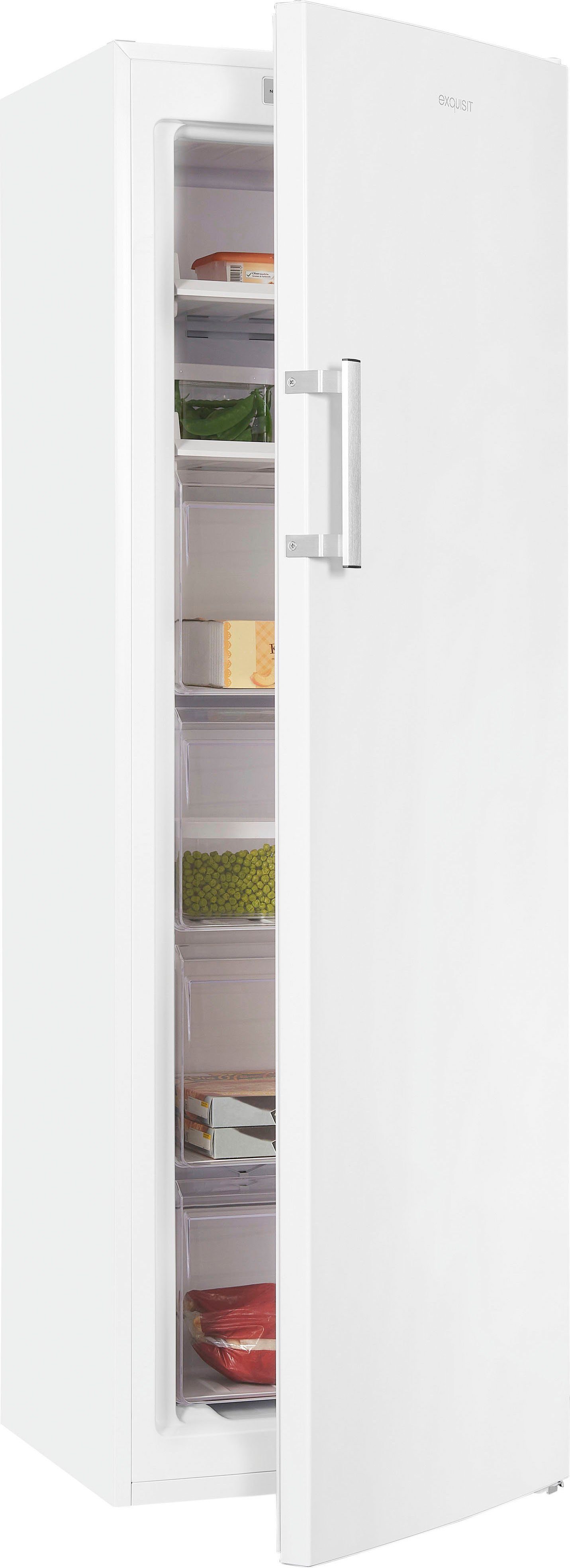 exquisit Gefrierschrank GS271-NF-H-040D weiss, 170,5 cm hoch, 54 cm breit, 4*-Gefrierschrank No Frost mit LED-Anzeige & praktischem Griff