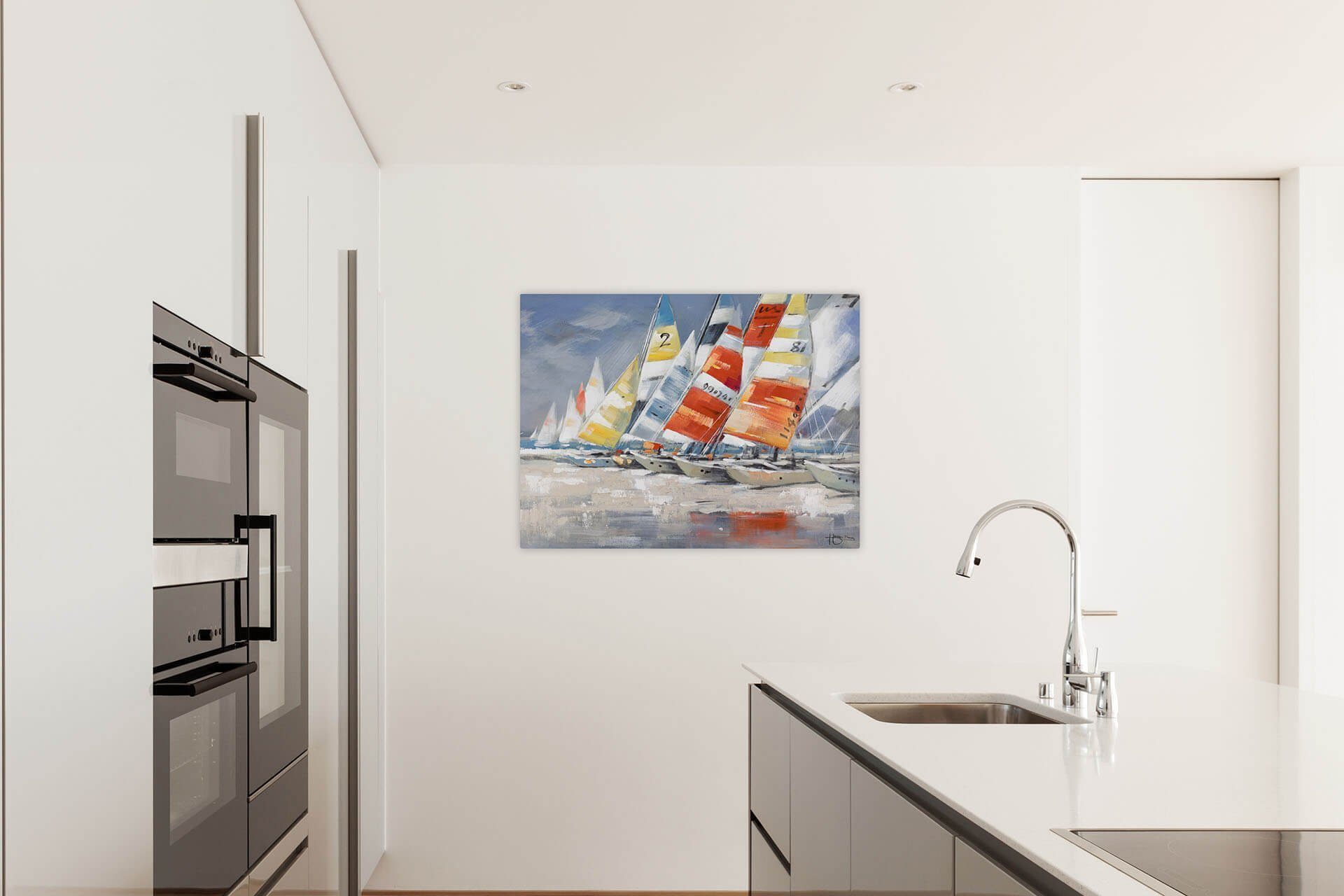 KUNSTLOFT Gemälde Wolkenlos 100x75 cm, 100% HANDGEMALT Wandbild Wohnzimmer Leinwandbild