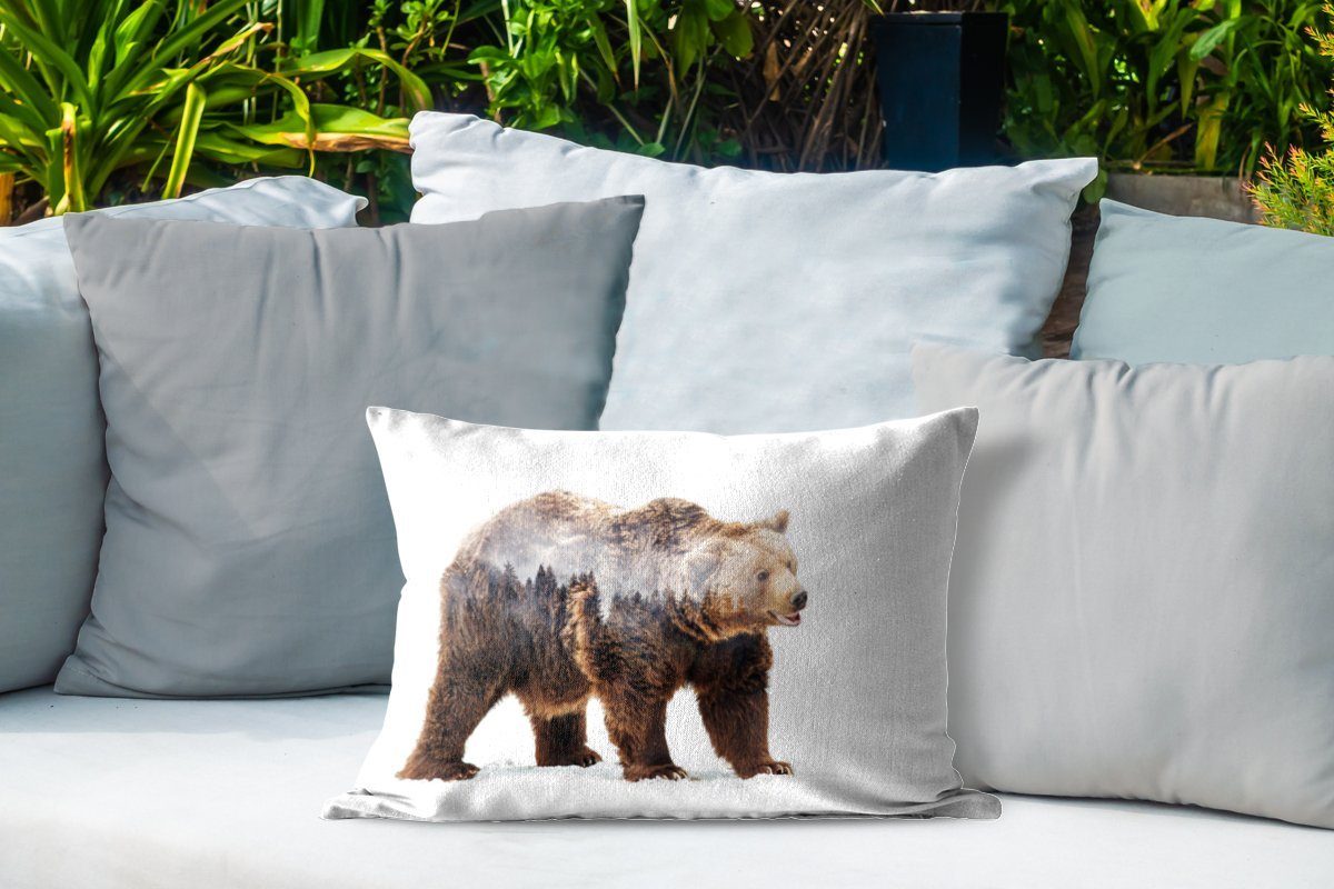 MuchoWow Dekokissenbezug, Kissenhülle eines Bären eines Outdoor-Dekorationskissen, Waldes, Polyester, Dekokissen und Mehrfachbelichtung