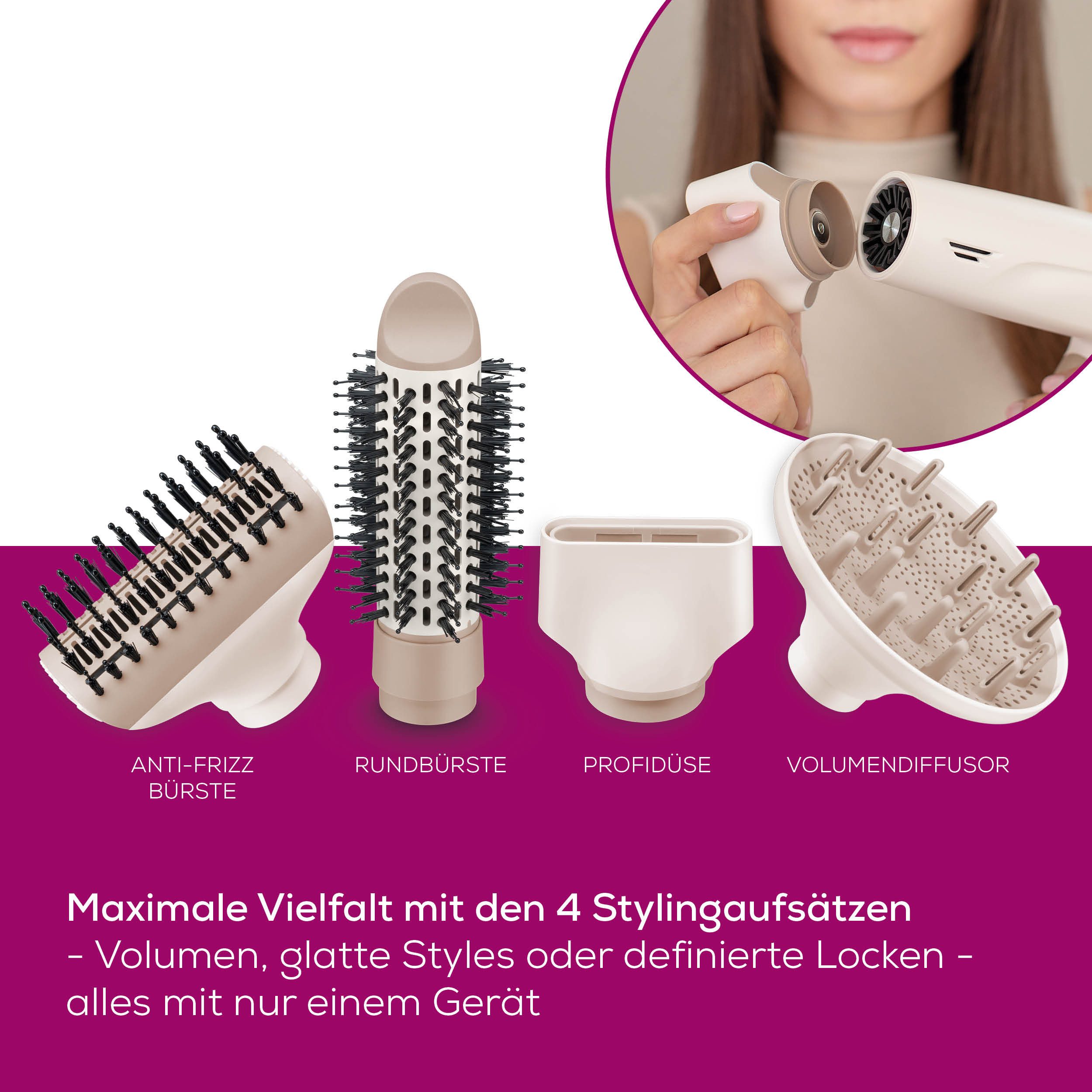 BEURER Ionic-Haartrockner HC 150, leistungsstark mit Ionenfunktion & EasyClick Aufsätzen, 1600 W, Mit 3 Temperaturstufen und magnetischen Aufsätzen zum Wechseln