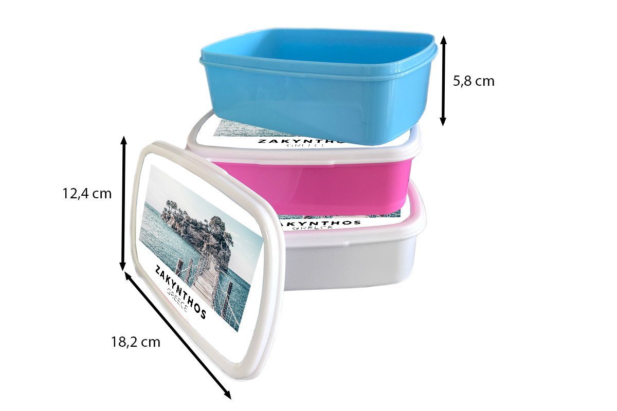 MuchoWow Lunchbox Zakynthos - Brotbox für Mädchen - weiß Meer, (2-tlg), Erwachsene, Brotdose, für und Jungs und Griechenland Kunststoff, Kinder