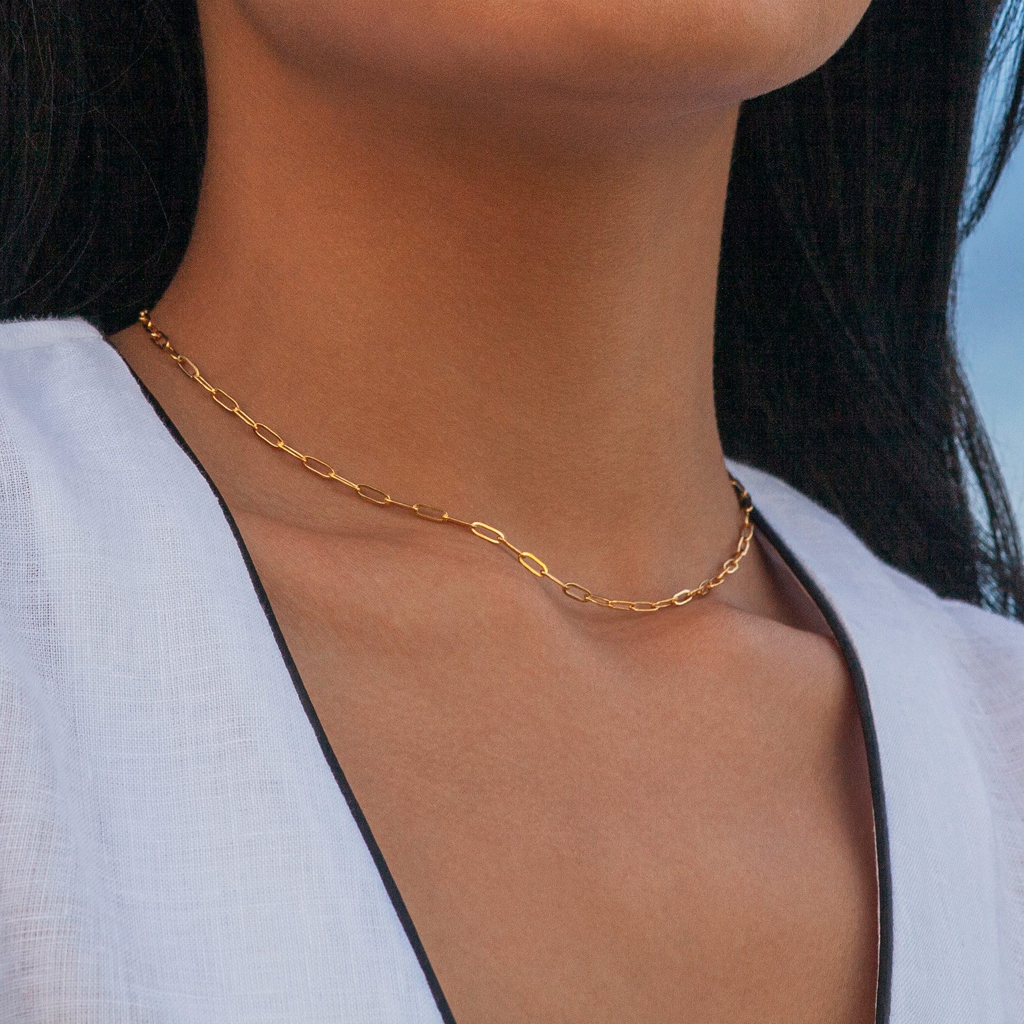 ALEXASCHA Gliederkette Kurze Kette wasserfest • filigraner Choker verstellbar • 18k vergoldet