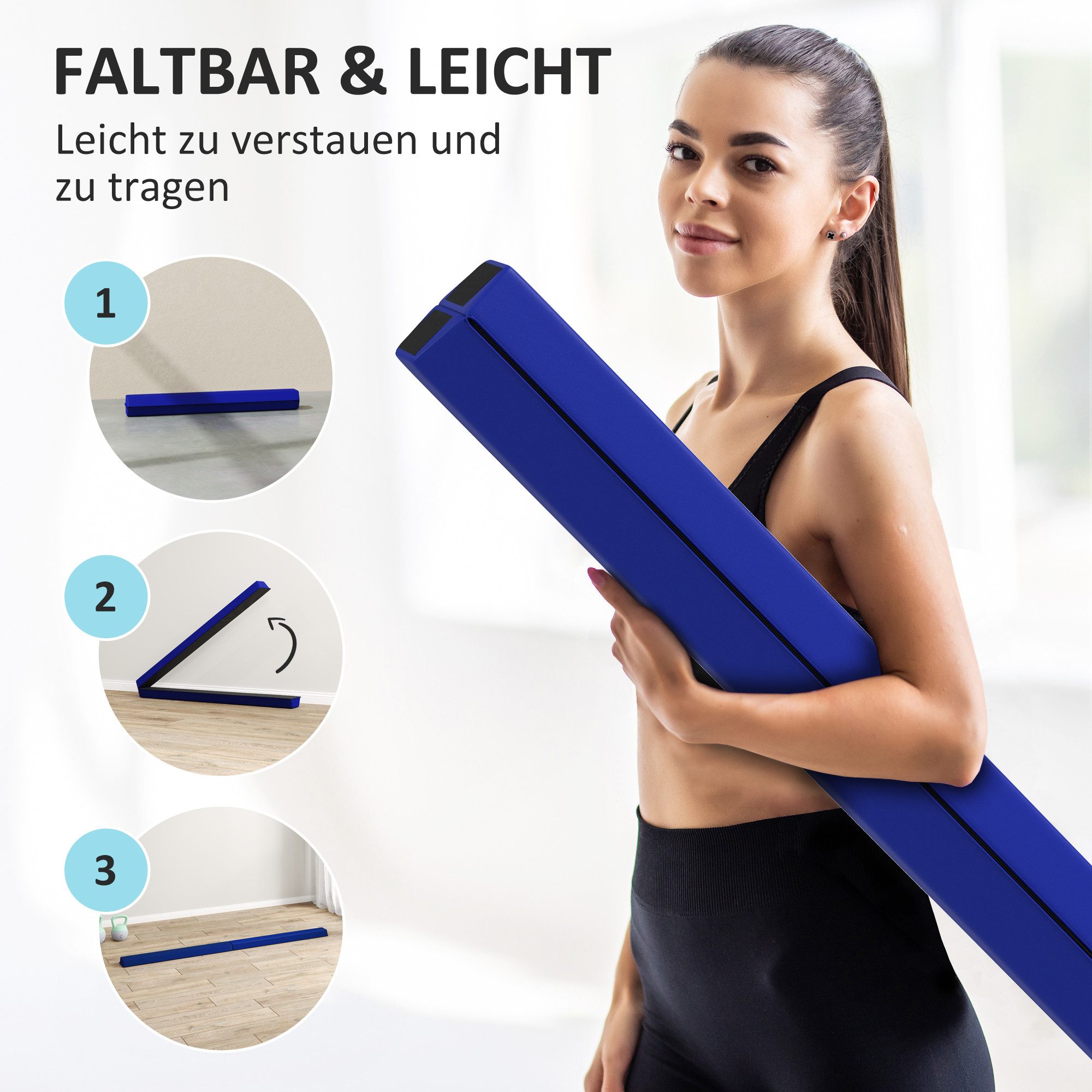 MC Star Balancetrainer 236 cm Klappbarer Schwebebalken, tragbar Turnbalken, rutschfest Balance Beam, Turn- und Balancierbalken bis 80 kg