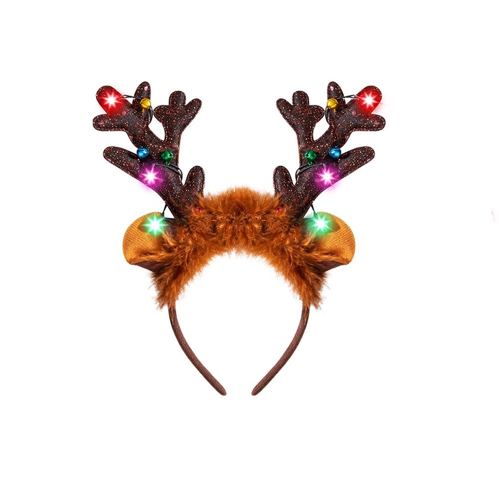 CLTYQ Haarreif LED Rentier-Stirnband mit leuchtendem Geweih, 1-tlg., Weihnachts-Haarreif für Erwachsene und Kinder