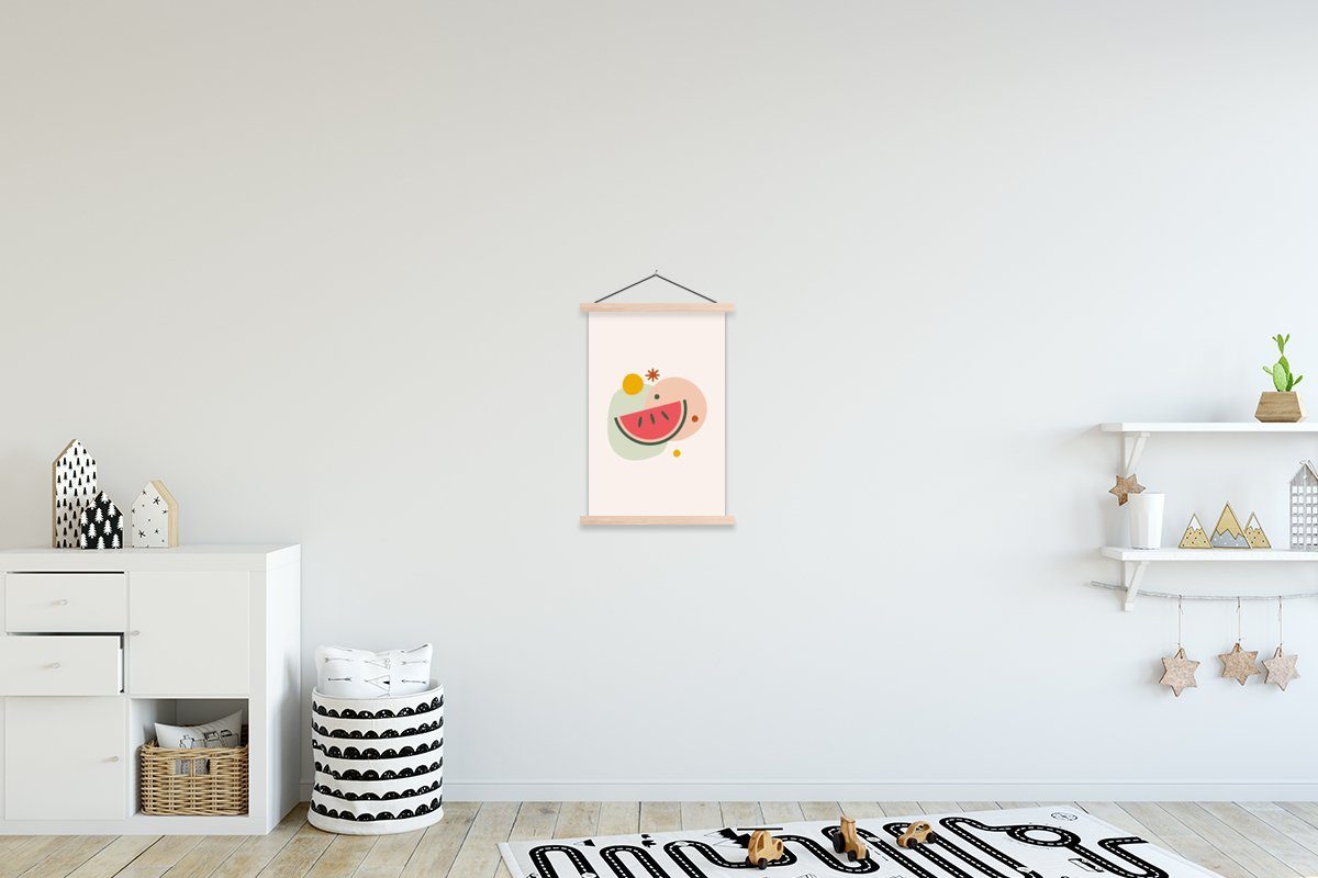 MuchoWow Poster Wassermelone - Sommer - Posterleiste, Kreis, (1 für Wohnzimmer, Bilderleiste, Magnetisch St), Textilposter