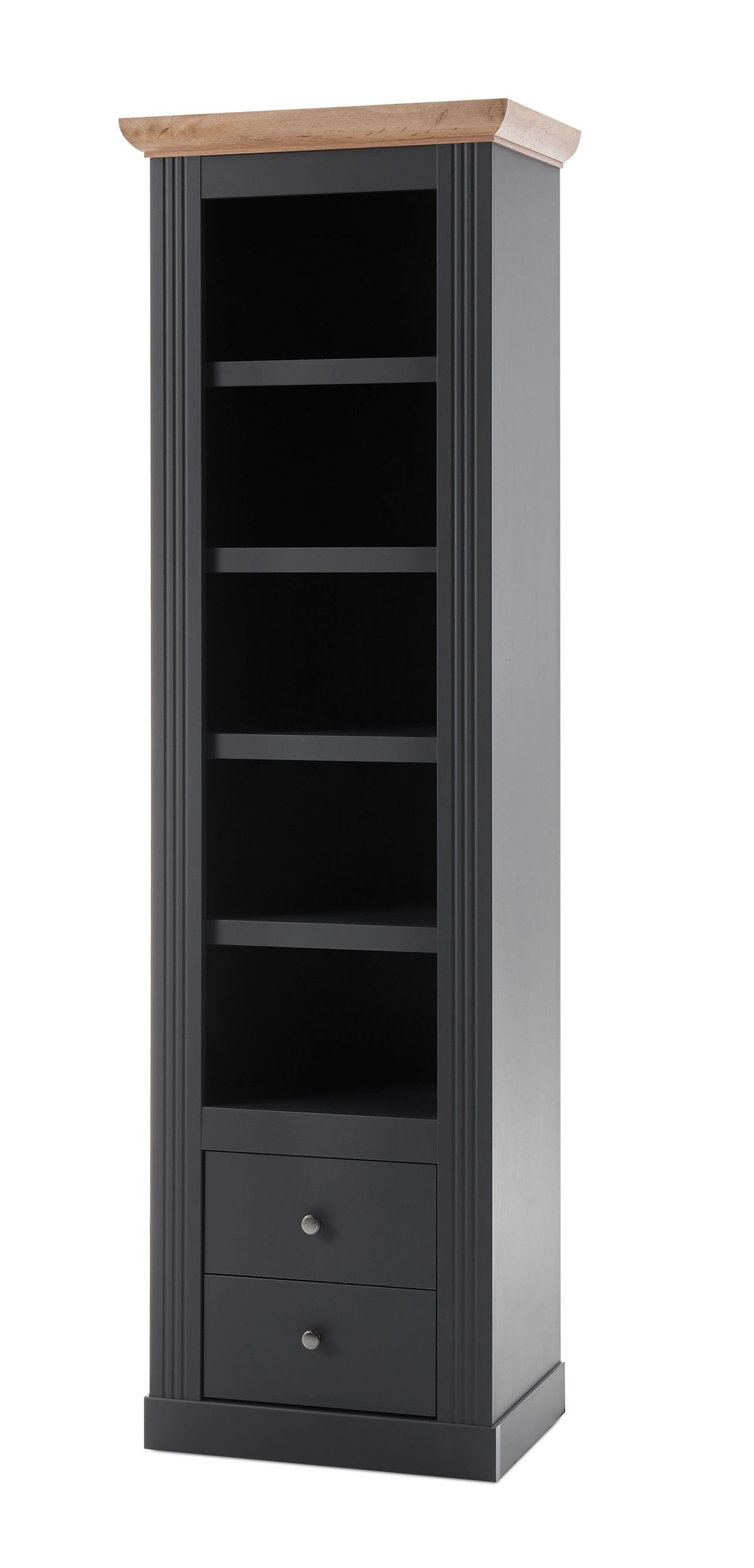 Feldmann-Wohnen Regal Worcester, mit offenen Fächern, Einlegeböden, Schubladen 1-tlg., 61x42x202cm grau dunkel / Eiche Wotan mit Schubladen