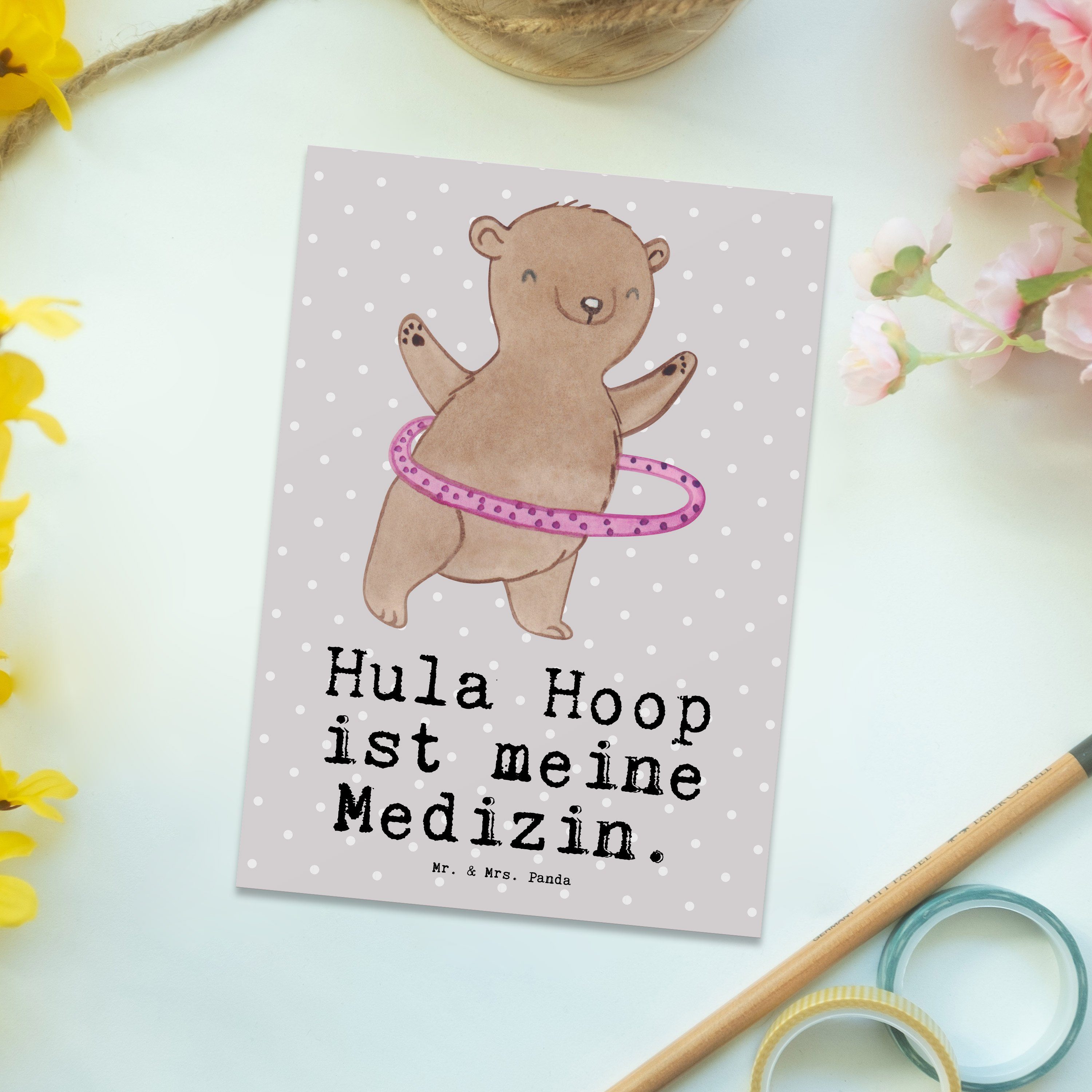 Bär Geschenk, Hula - Pastell Mr. Hoop Training, Grau & Panda - Geschenkka Mrs. Postkarte Medizin