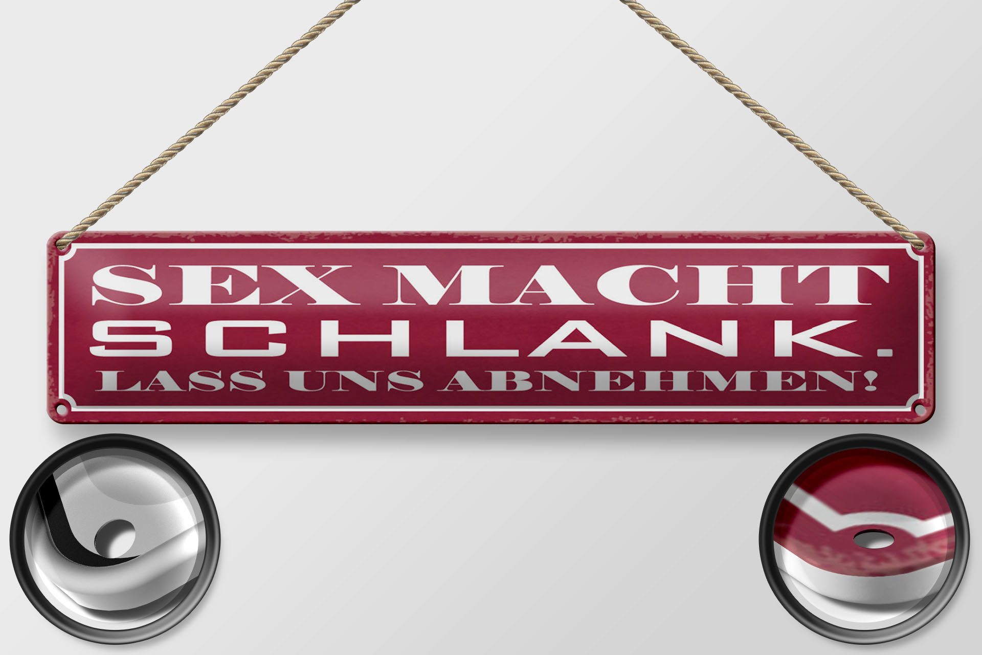 Femer GmbH Metallschild Spruch 46x10cm Sex macht schlank lass abnehmen, (1 St), gewölbte Oberfläche, abgerundete Ecken, umgeschlagene Kanten