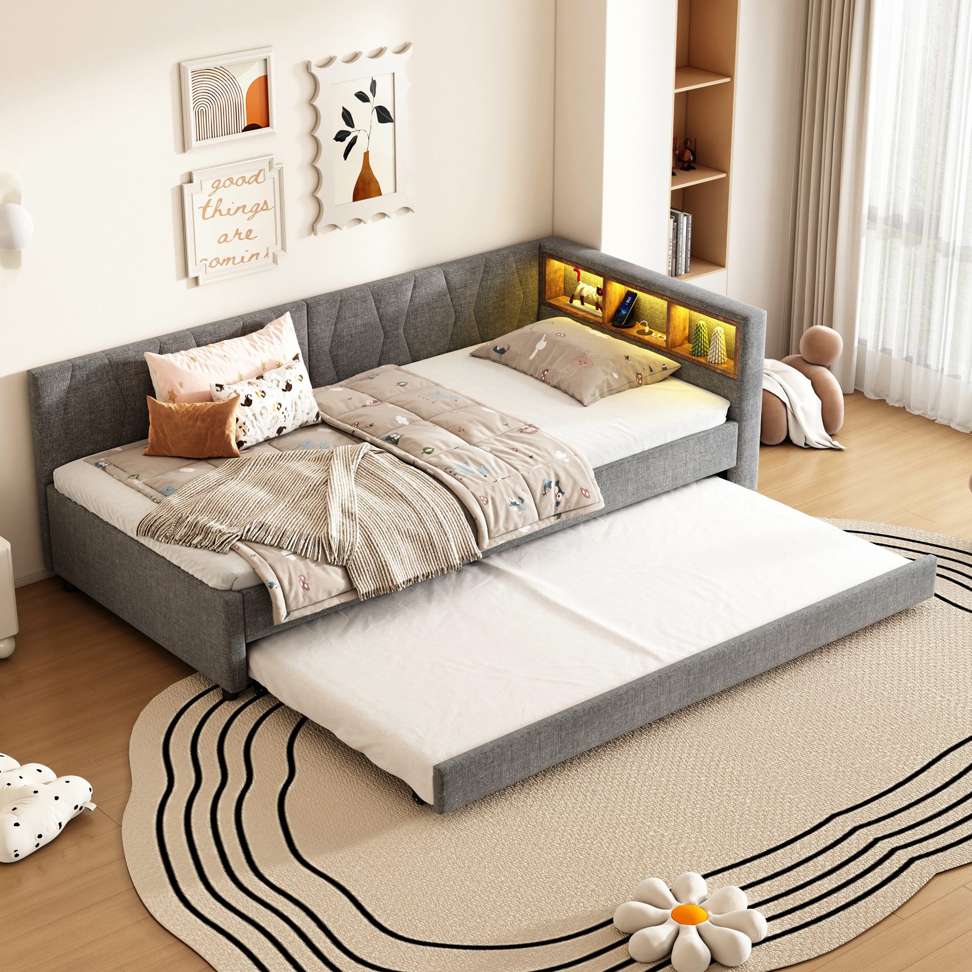 Merax Daybett (Kinderbett Polsterbett mit Stauraum, 1 tlg), LED Schlafsofa günstig online kaufen